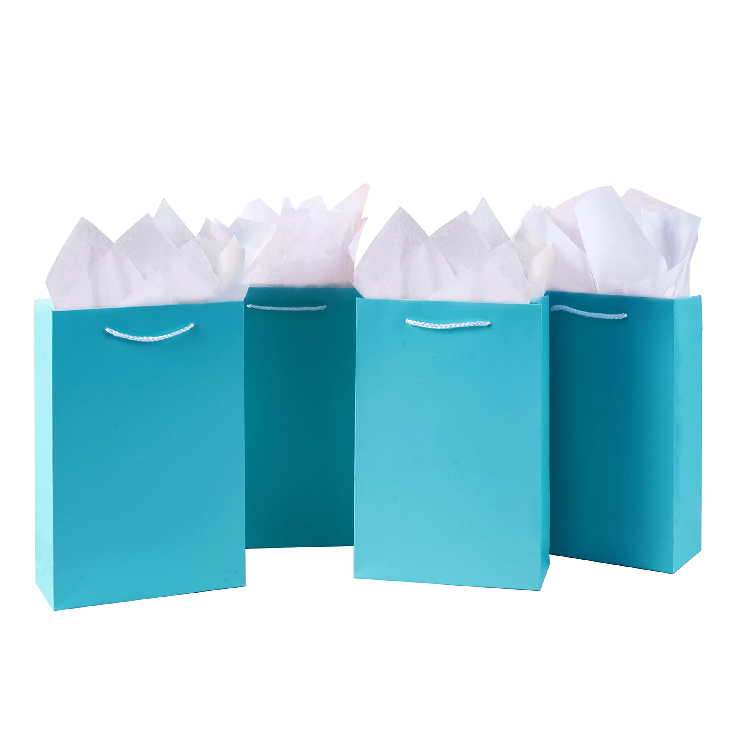 10 Pack Blue Gift Bags with Tissue Paper - 8x4x11 Inch Sky Blue Wedding Favor Bags with Handles for Groomsmen Proposals, Birthday Parties & Baby Showers - Bulk Packaging Supplies for Events & Celebrations