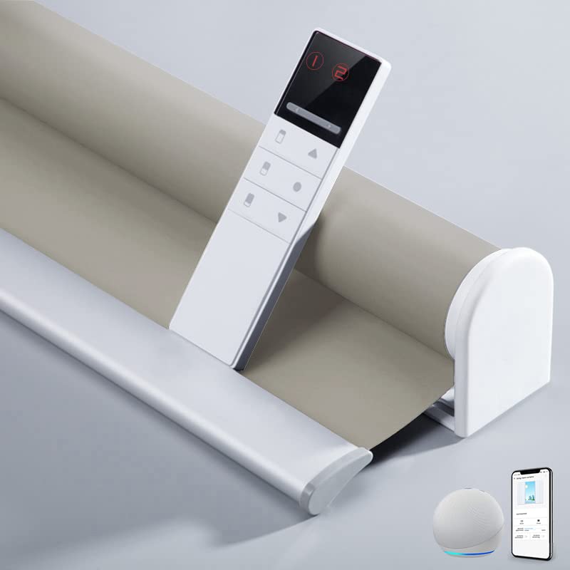 TIPIACE Smart Motorized Roller Shades - Hardwired Blackout Blinds with Alexa & Remote Control, Waterproof Thick Fabric for Home & Office (Light Coffee) - Perfect for Bedrooms, Living Rooms & Home Theaters
