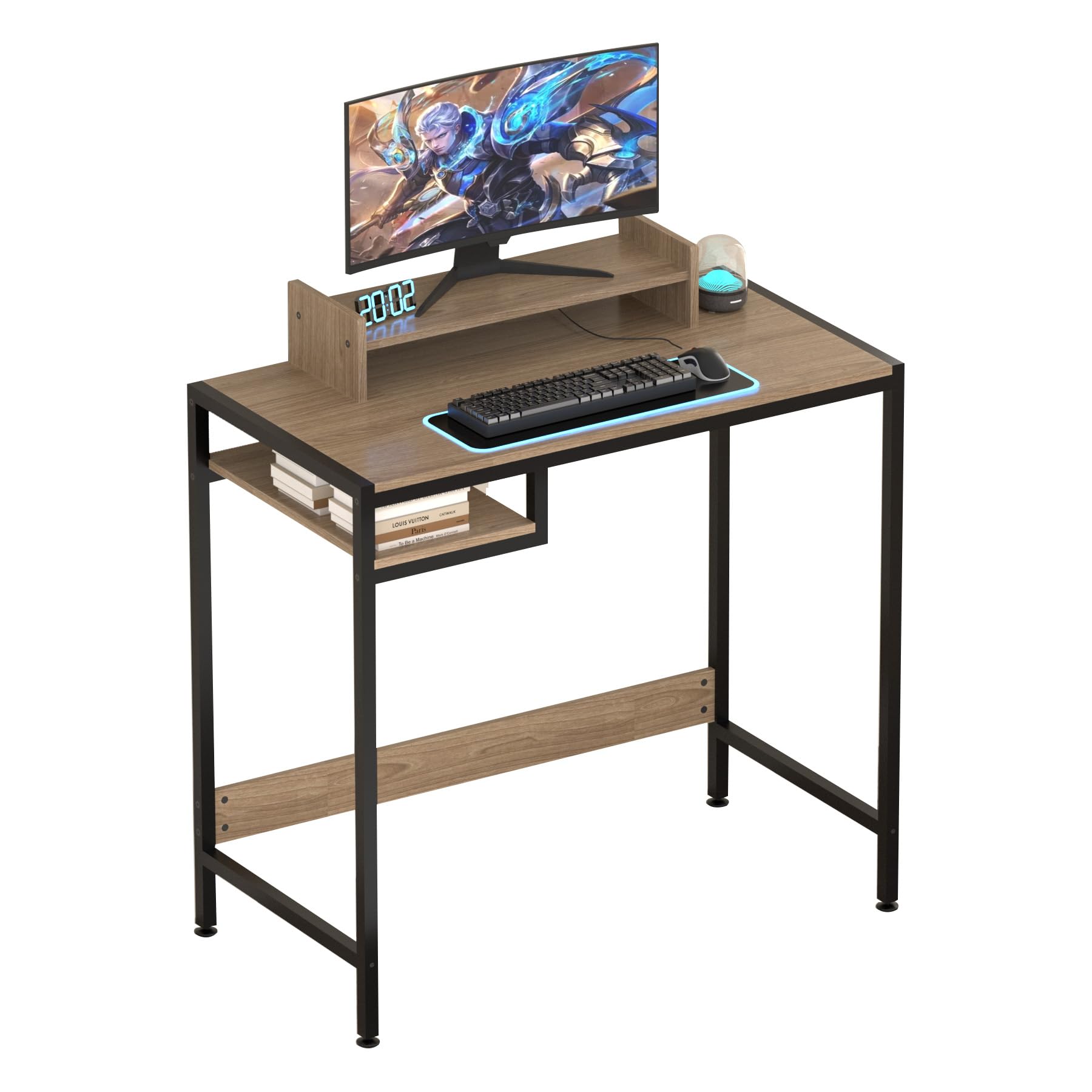 32 Inch Computer Desk with Storage & Monitor Stand - Modern Home Office Desk, Gaming Desk, Study Table with Adjustable Storage Space (Grey) - Perfect for Small Spaces, Work from Home & Gaming Setups