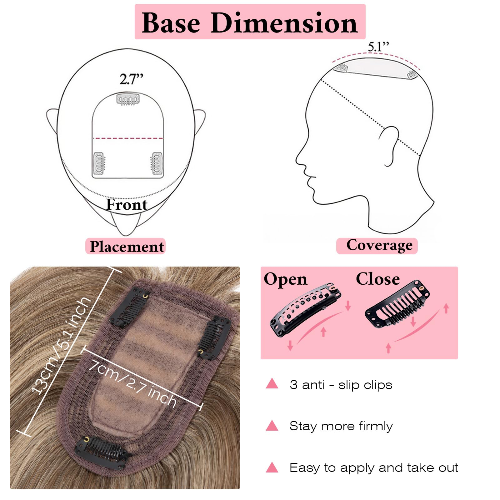 SEGO 100% Real Human Hair Toppers with Bangs - Silk Base 150% Density Clip-in Hairpiece (2.7”x5.1”) for Women with Thinning Hair & Hair Loss - Covers Gray Hair - Perfect for Daily Wear, Special Occasions & Hair Volume Enhancement