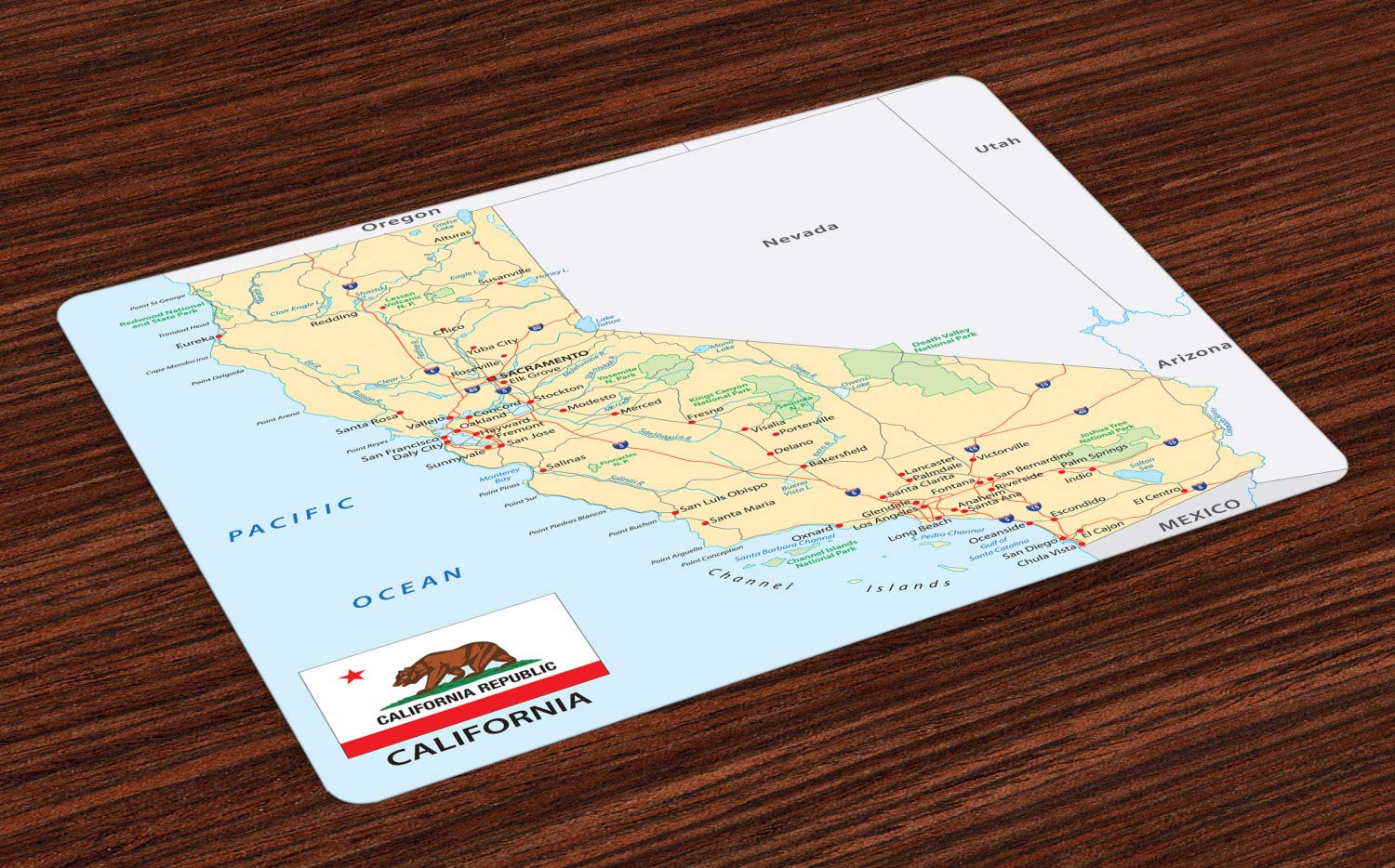 Lunarable California Place Mats Set of 4 - Washable Fabric Dining Table Mats with State Road Map, Borders & Flag Pastel Design - Standard Size Multicolor White - Perfect for Home Decor, Kitchen, Restaurant & Dinner Parties