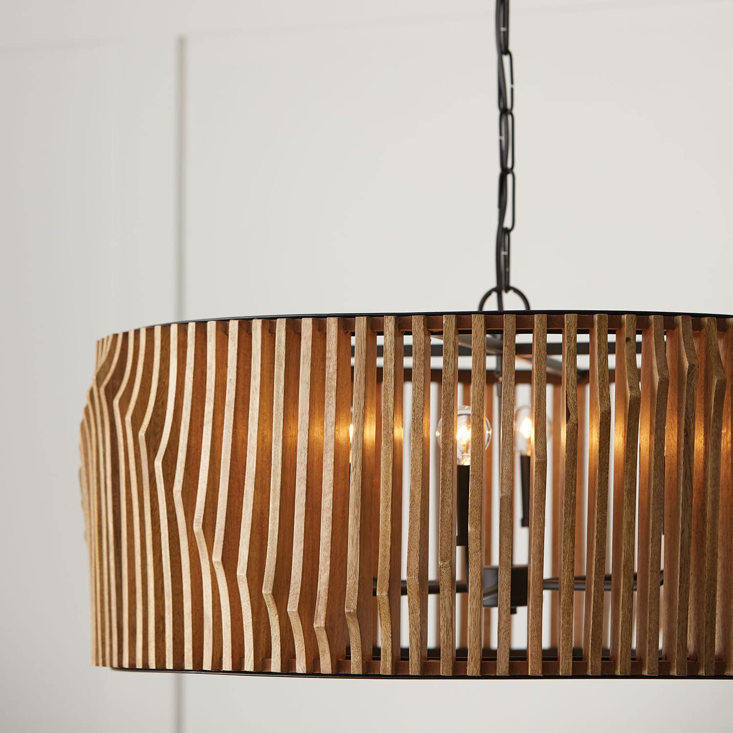 Archer Modern Mango Wood Drum Pendant Ceiling Light Fixture - 6-Light 360W, 15