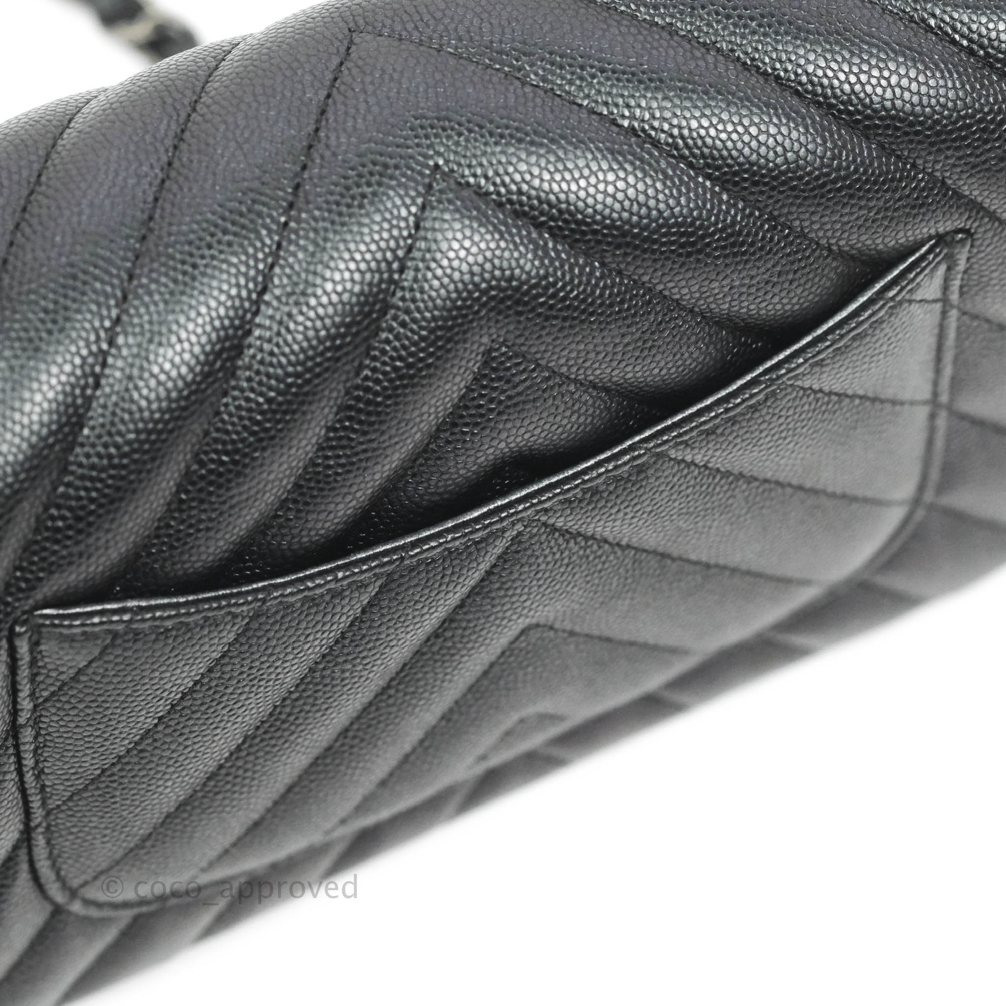 Chanel Chevron Mini Rectangular Flap Bag in Iridescent Black Caviar Leather with Ruthenium Hardware - Perfect for Evening Events, Parties & Luxury Fashion Accessories