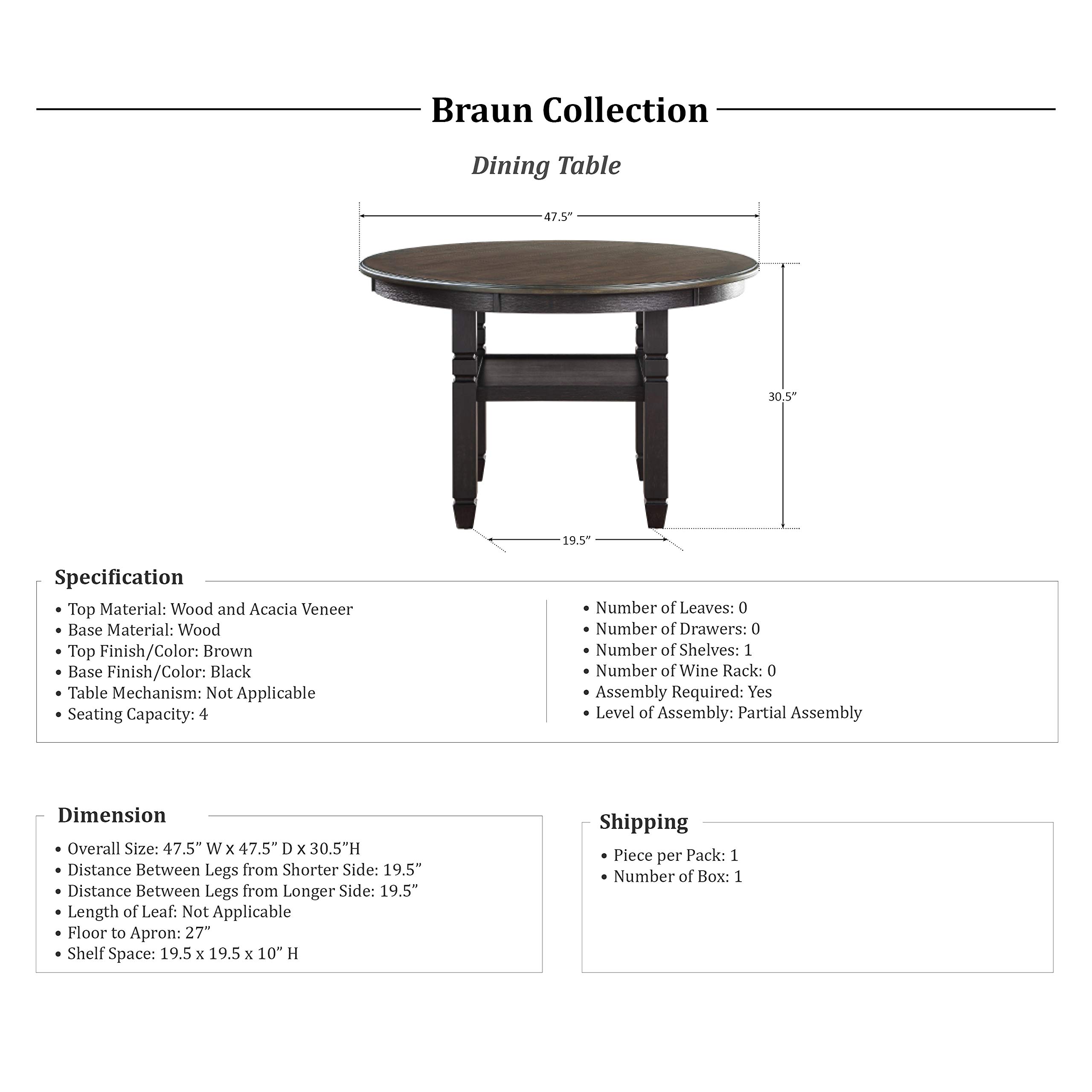 Lexicon Braun Modern Dining Table - Black, 6-Seater Wooden Table for Kitchen & Dining Room - Perfect for Family Gatherings & Dinner Parties