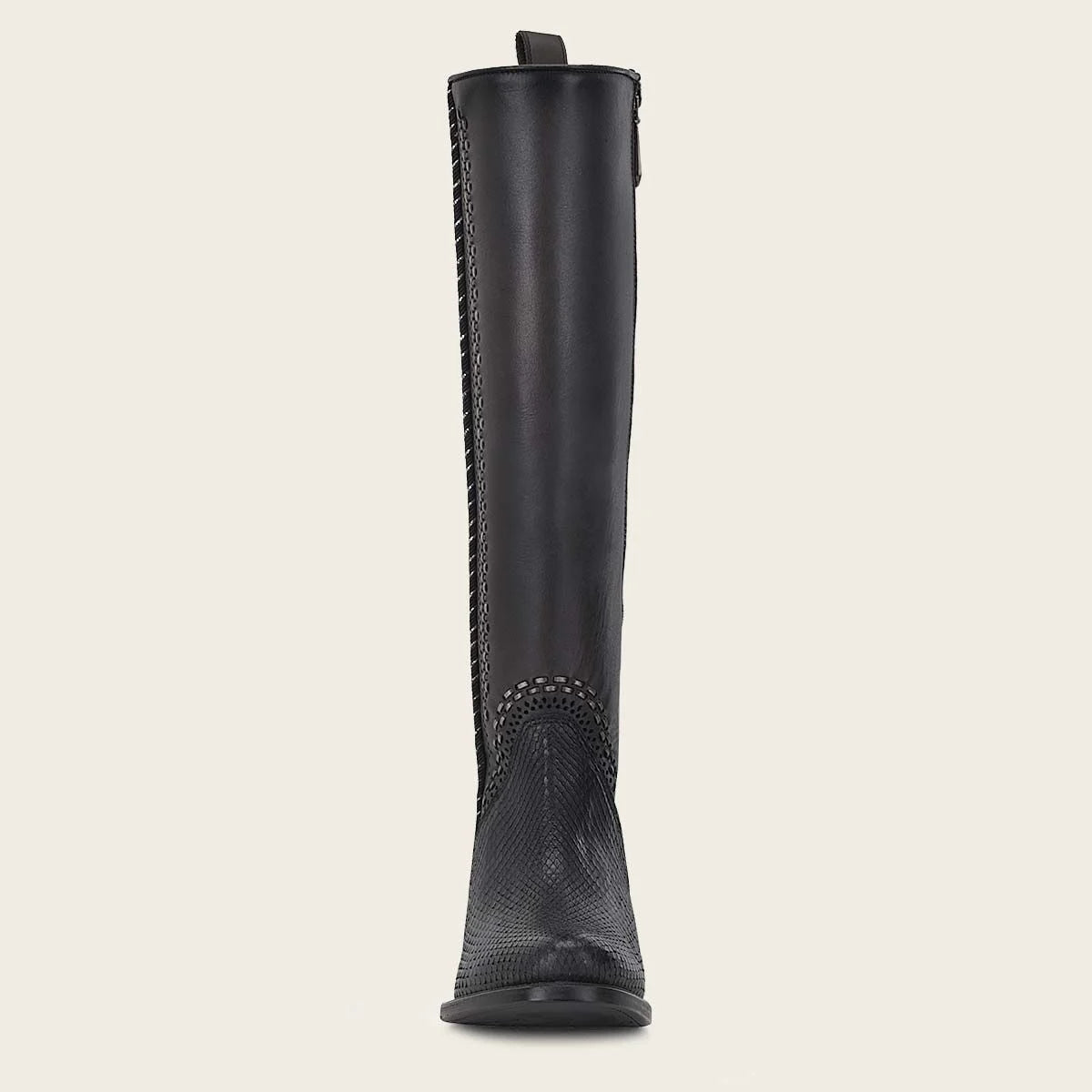 1X4IPH Women's Cuadra Black Casual Fashion Python Skin Stitched Tall Boots - Stylish Knee-High Boots for Everyday Wear, Office & Night Out