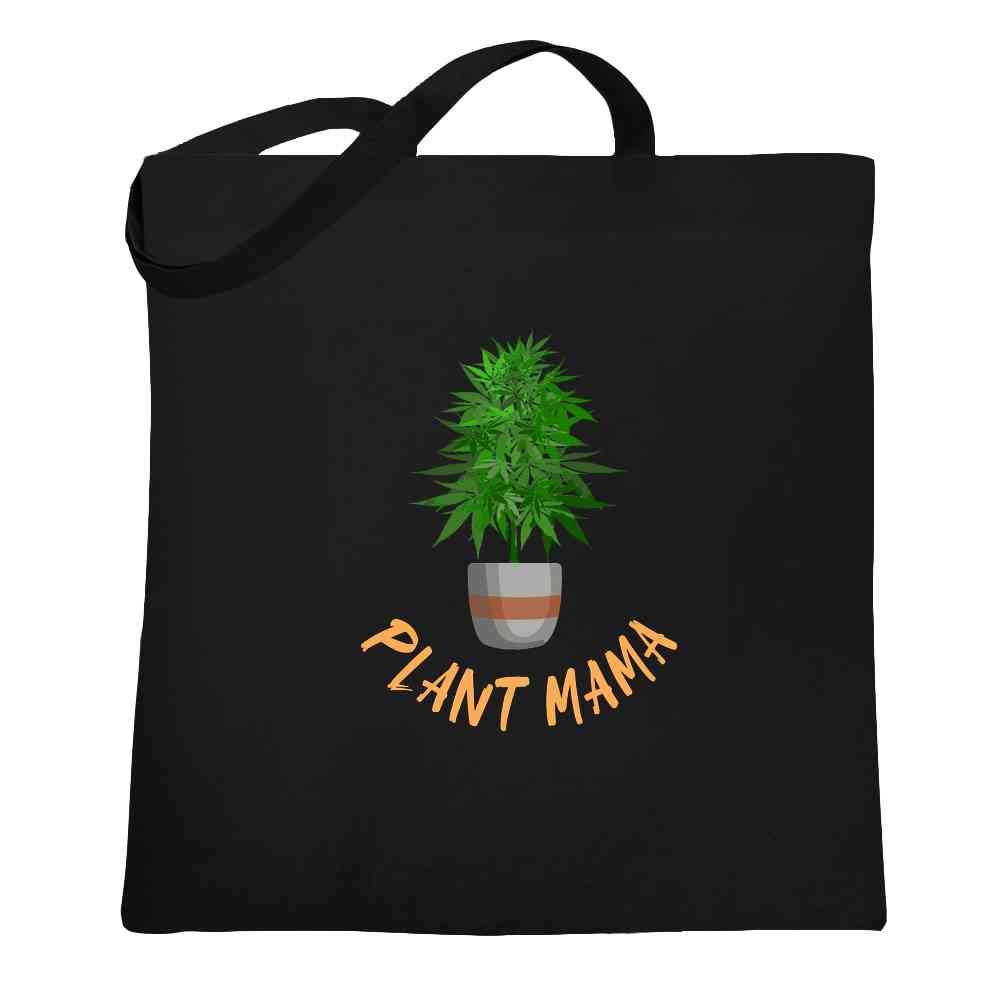 Pop Threads Plant Mama Marijuana Pot Home Grown 420 Black Large Canvas Tote Bag 15x15 Inches - Perfect for Grocery Shopping, Beach Trips & Festival Essentials