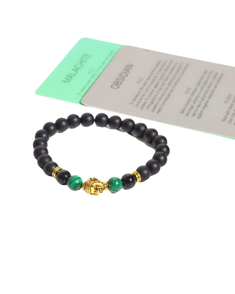 Buddha Stone with Malachite and Obsidian - Spiritual Healing Crystal for Meditation, Yoga & Home Decor