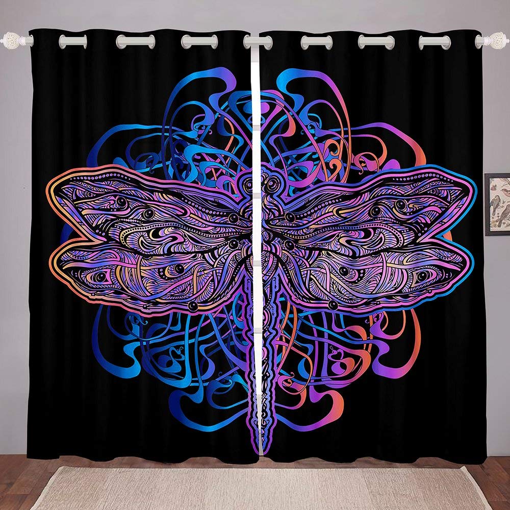 Elegant Dragonfly Print Blackout Curtains with Grommets - 2 Panels 76