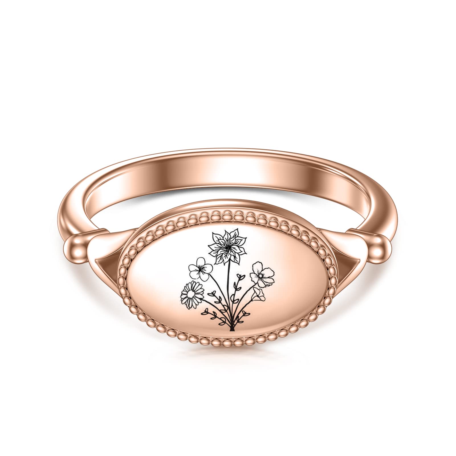 SIMONLY Personalized Birth Month Flower Ring for Women & Men - 925 Sterling Silver Mother's Day & Birthday Gift - Perfect for Anniversary, Valentine's Day & Special Occasions