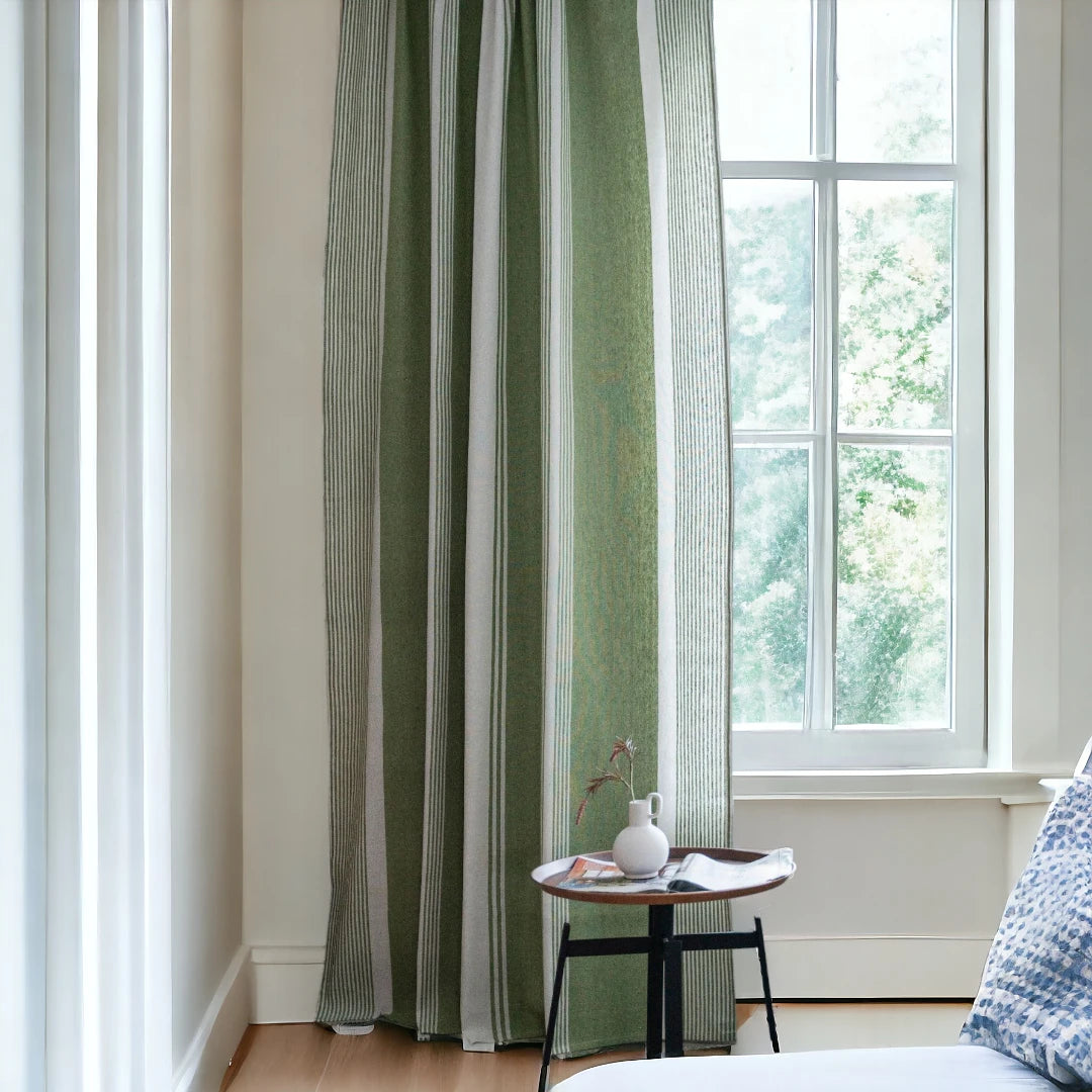 Rhea Green Color Blocking Light Filtering Custom Curtains - Blackout Window Treatment for Living Room & Bedroom