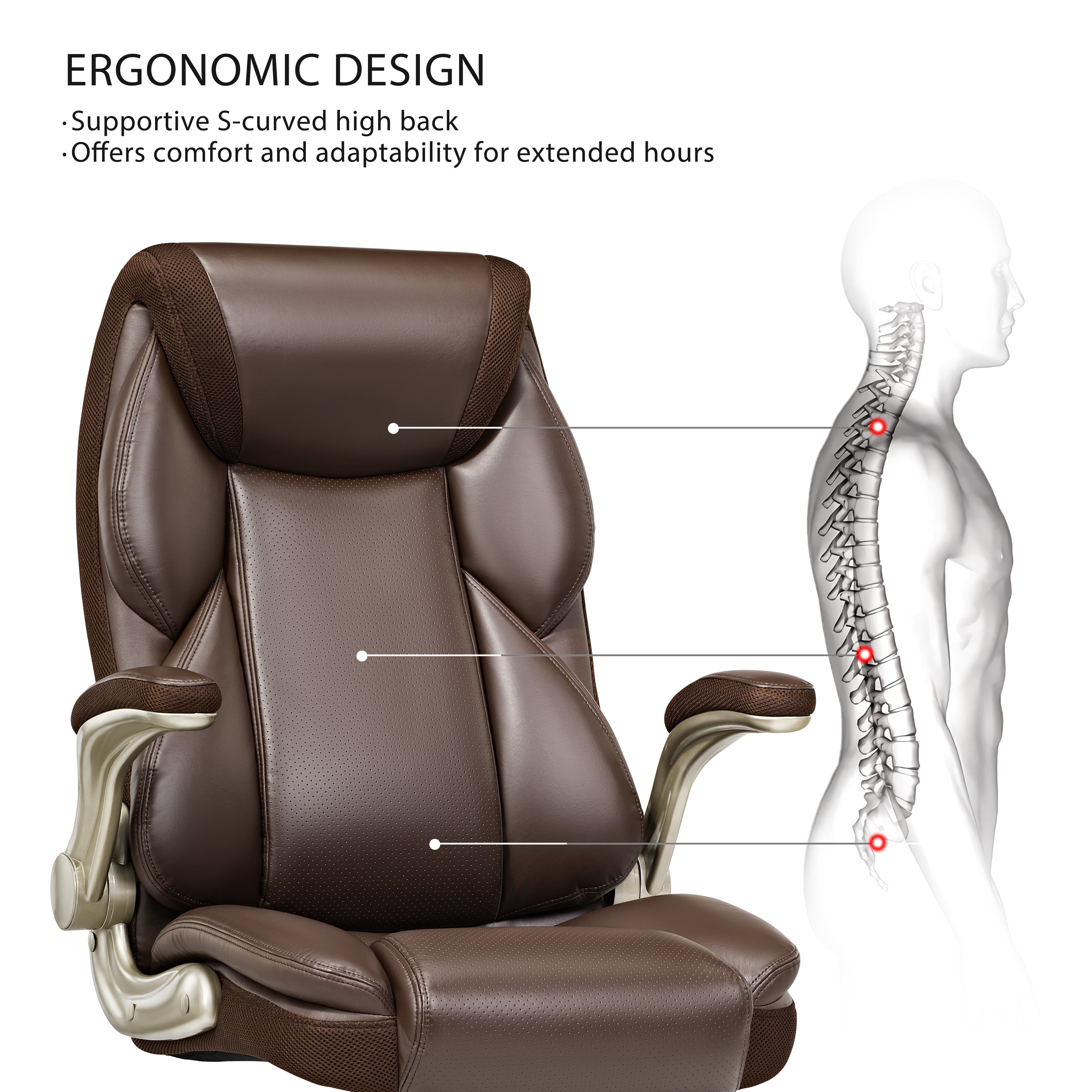 Galene Faux Leather Office Chair - Ergonomic Executive Desk Chair with Adjustable Height & Lumbar Support - Perfect for Home Office, Gaming & Workspace