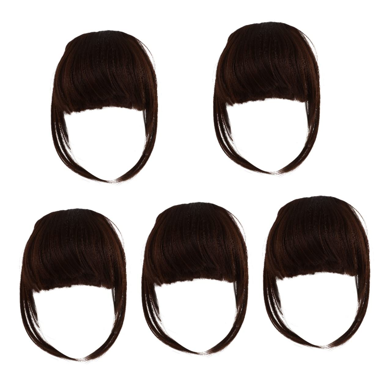 FRCOLOR 5pcs Clip-in Bangs Hair Extensions for Women - Adjustable Length Fake Hair Clips | Natural Looking Fringe Hairpieces for Everyday Wear & Cosplay