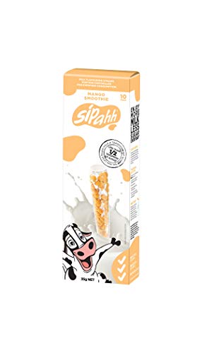 Sipahh Milk Flavoring Straws - Mango Smoothie Flavor (10 Pack) | 50% Less Sugar | Fun & Healthy Way to Flavor Milk for Kids, Breakfast, Snacks & Desserts