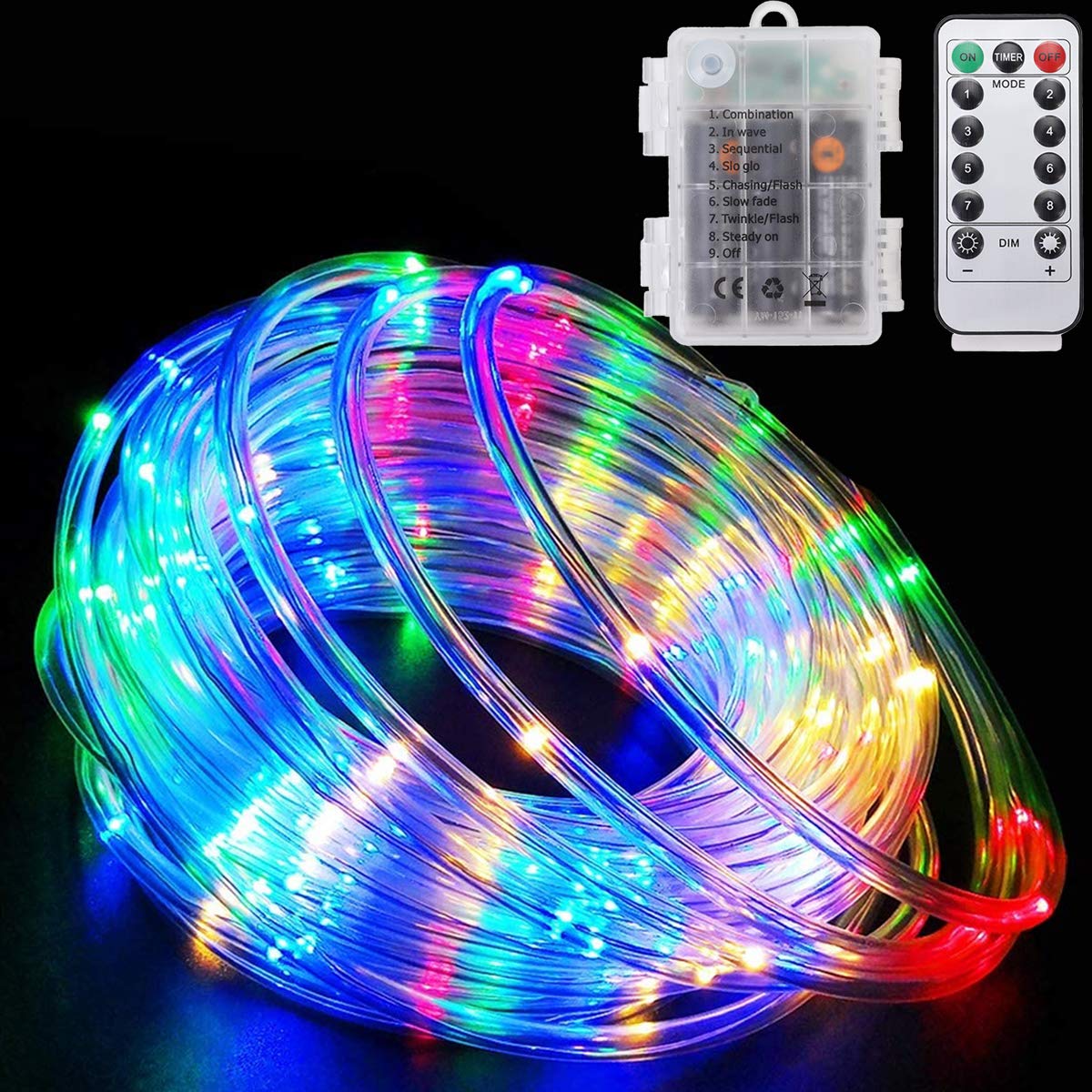 Sekmet 40Ft LED Rope Lights with Remote Control - 120 Battery Powered Color Changing String Lights, 8 Lighting Modes for Indoor & Outdoor Use - Perfect for Garden, Christmas, Party, Holiday Decorations (1 Pack) - Create Magical Ambiance for Weddings, Patios, and Home Festive Lighting
