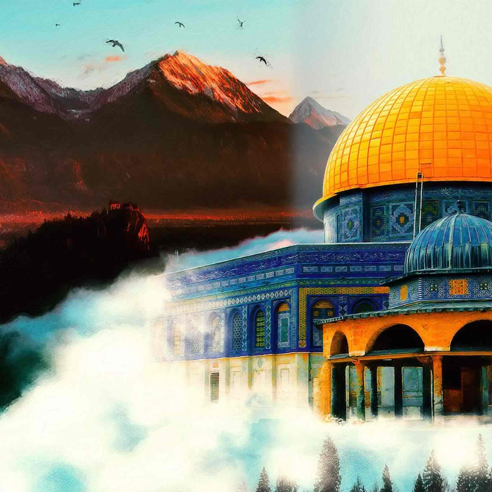 Stunning Canvas Print of Masjid Al Aqsa & Dome of the Rock at Sunset - Islamic Wall Art for Home Decor, Office & Mosque
