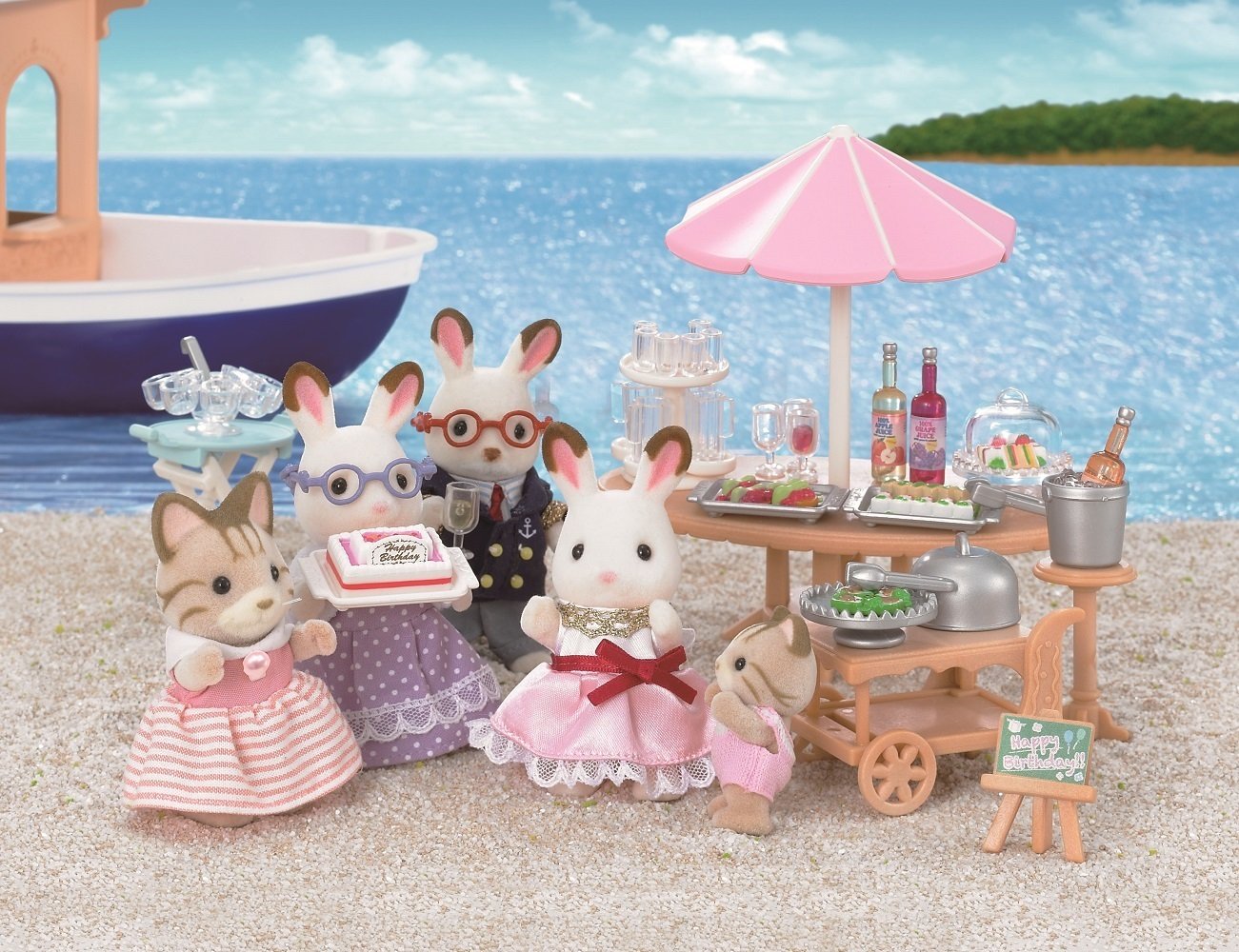 EPOCH Sylvanian Families Seaside Series - Beach-Themed Birthday Party Playset for Kids | Perfect for Pretend Play, Gift Giving & Collectible Display