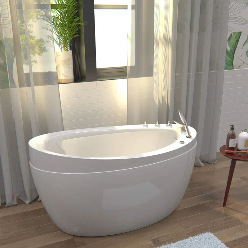 Empava 48 Inch Freestanding Japanese Soaking Bathtub with Air Massage Jets & Reversible Drain - Perfect for Spa-Like Relaxation in Modern Bathrooms