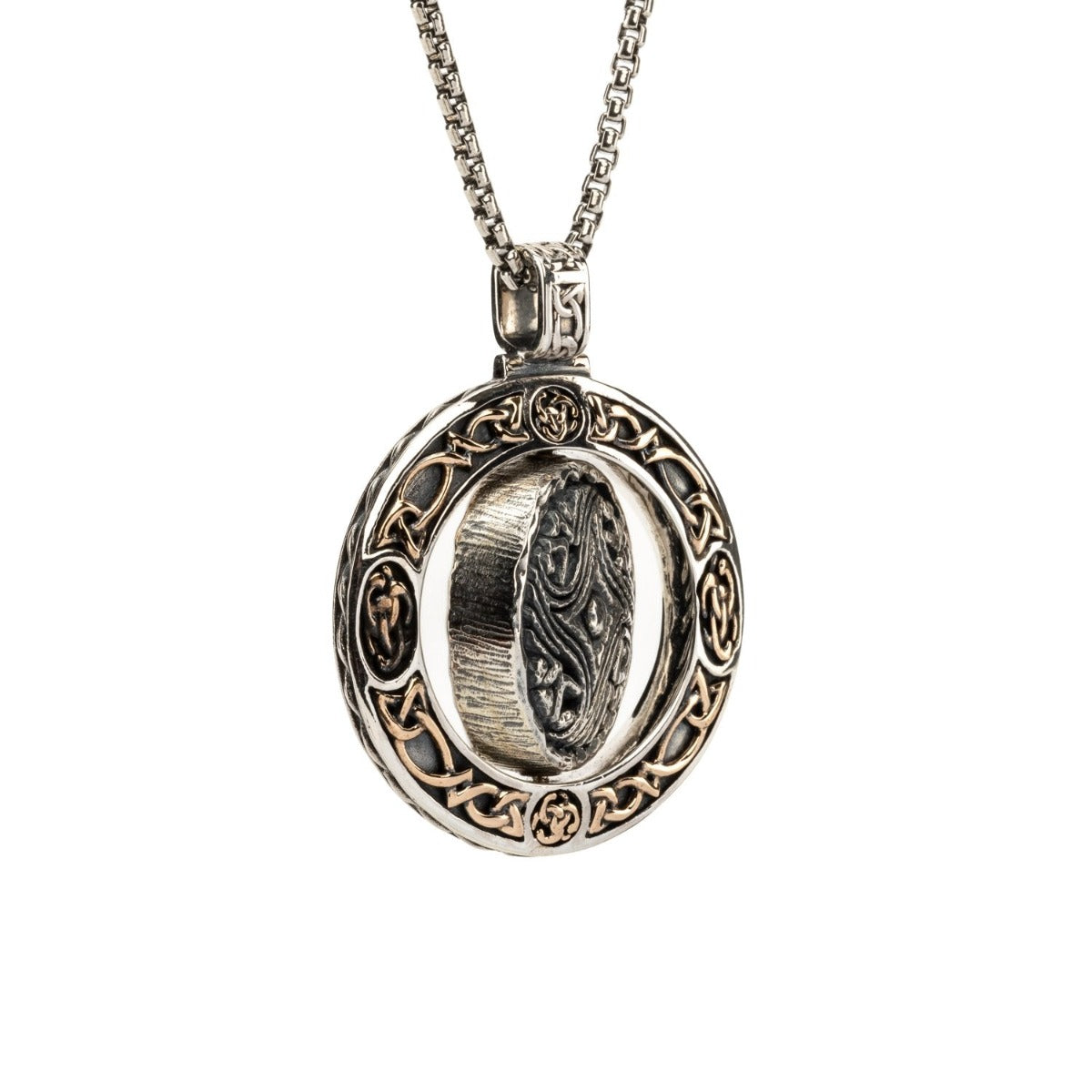 Ancient Celtic Coin Spinner Pendant - Silver & Bronze Celestial Messengers Necklace for Pagan & Viking Jewelry Lovers | Perfect for Meditation, Rituals & Historical Reenactments