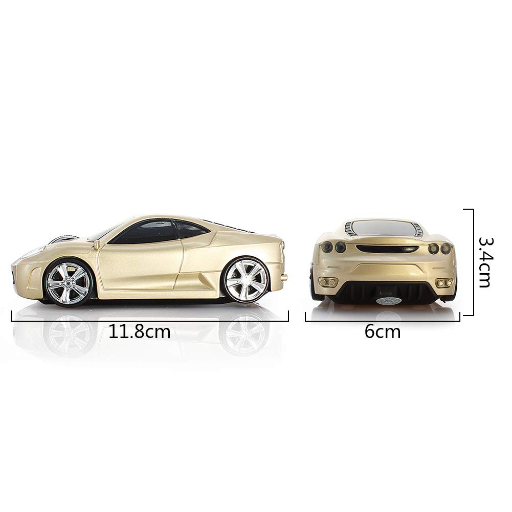 Wireless Mouse for PC Laptop MAC - Ergonomic Optical Gaming Mouse with Sport Car Design (Gold) - Perfect for Office Work, Gaming & Travel Use