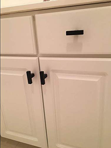 Goldenwarm 5-Pack Black Square T-Bar Cabinet Knobs - Stainless Steel Single Hole Drawer Pulls for Modern Kitchen & Bathroom Cabinets - Perfect for Cupboards, Dressers, and Furniture Hardware Upgrade