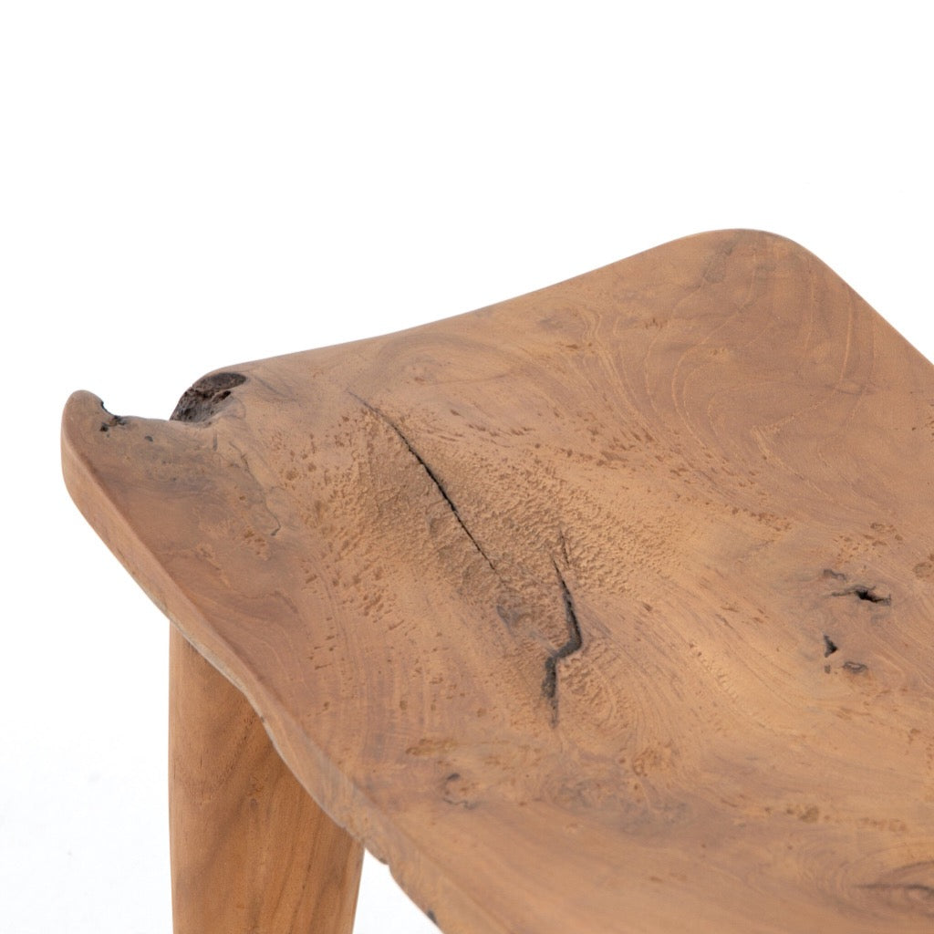 Zuri Outdoor Stool - Aged Natural Teak Wood Folding Camping Chair for Patio, Garden, Beach & Picnic - Portable & Lightweight
