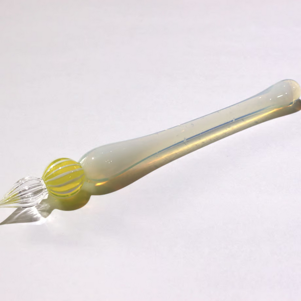 Japanese Glass Dip Pen - Lemon Stripe & White Opal | Elegant Calligraphy Writing Tool | Perfect Gift for Writers, Artists & Stationery Lovers | Ideal for Lettering, Journaling & Creative Projects