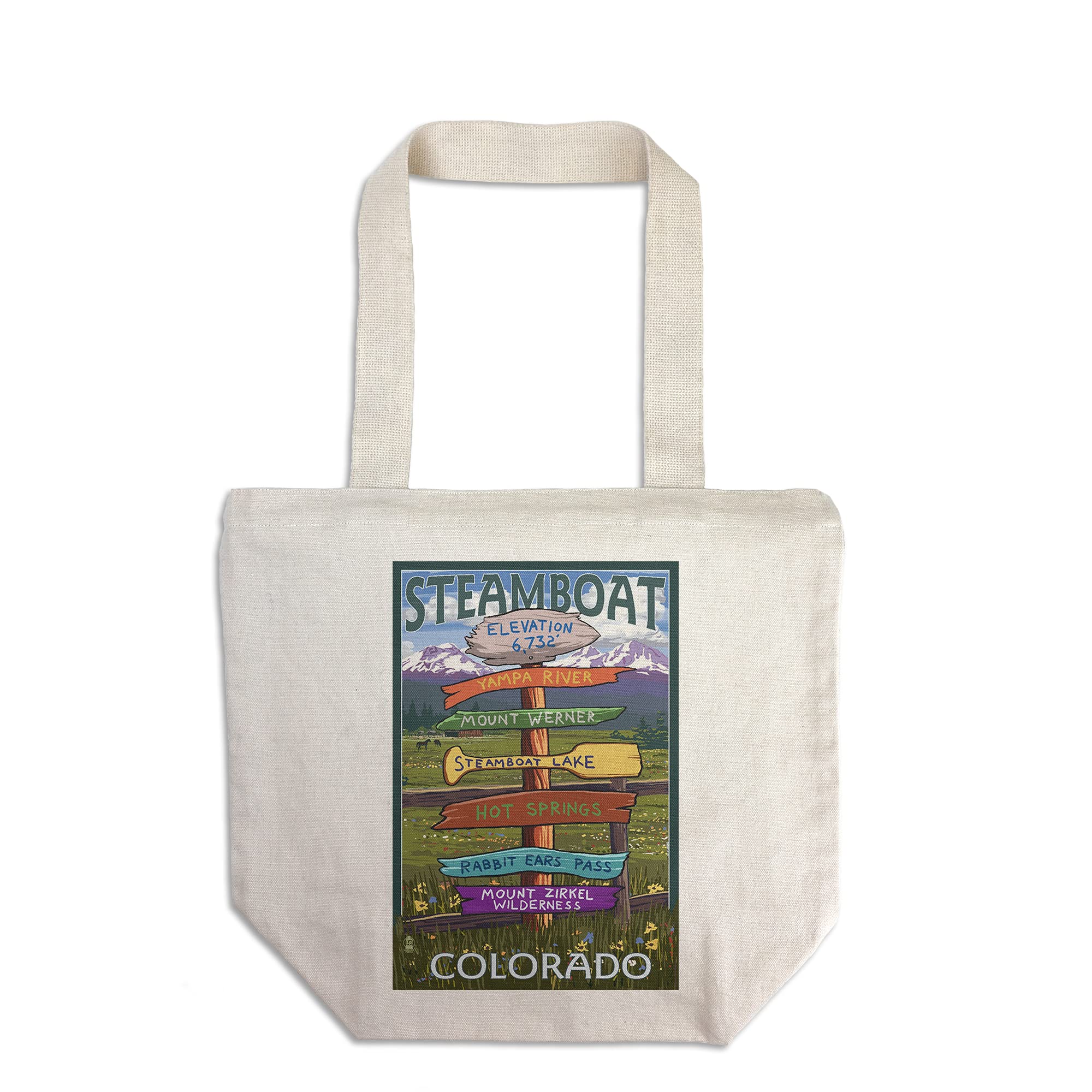 Lantern Press Steamboat Colorado Destination Signpost - 100% Cotton Canvas Reusable Tote Bag for Shopping, Beach & Travel