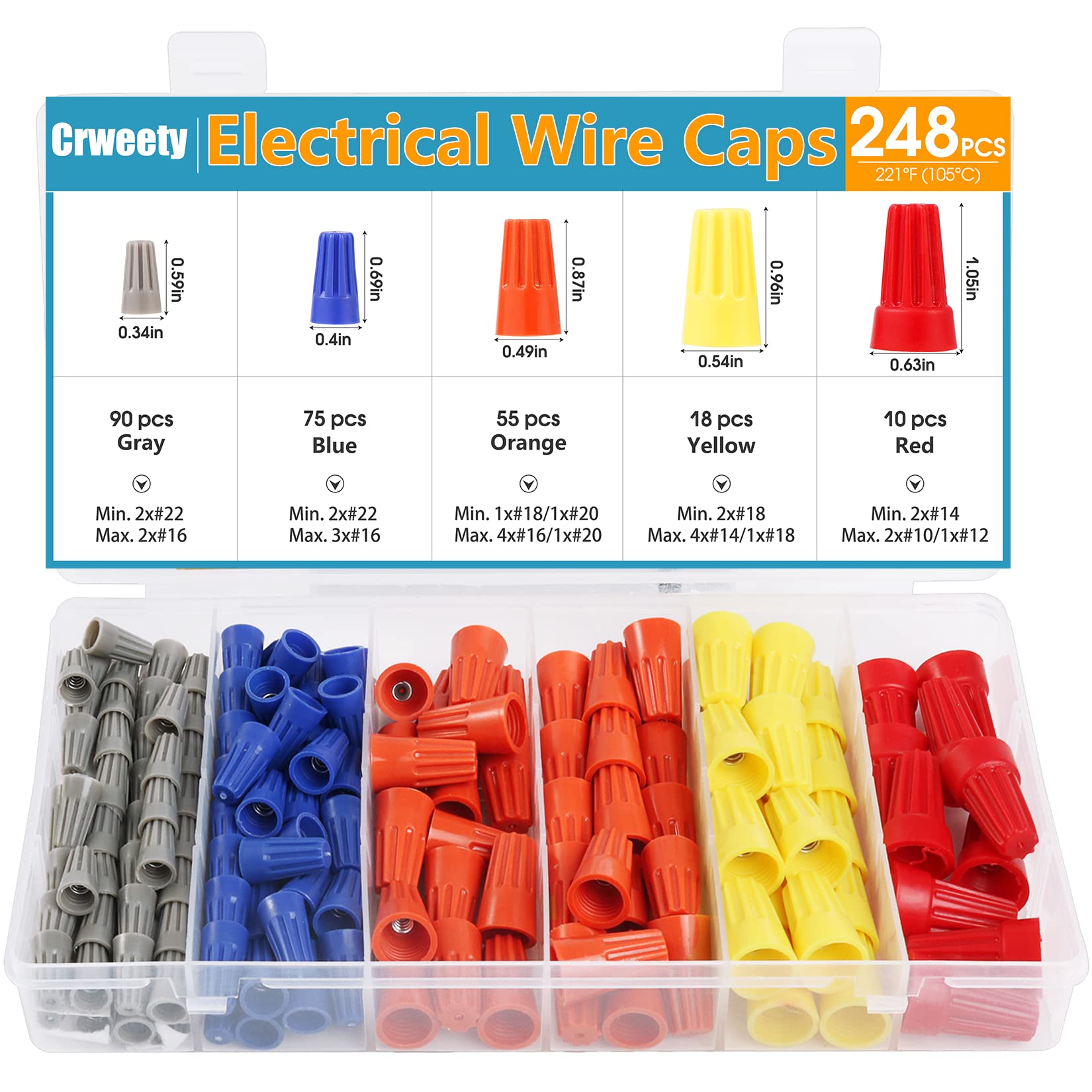 248 Pcs Electrical Wire Connectors Kit - Twist-On Wire Nuts Assortment for Quick Secure Connections - Ideal for Home Wiring, DIY Projects & Electrical Repairs