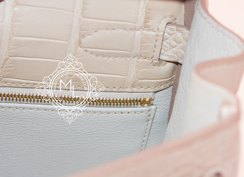 Hermes Kelly 32 Handbag in Beton White Matte Crocodile Leather - Luxury Designer Shoulder Bag for Women, Perfect for Parties, Weddings & Special Occasions