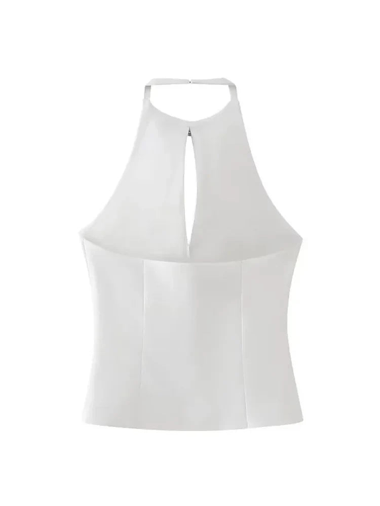 Sexy Women's Halter Tops - Summer Fashion Solid O-Neck Sleeveless Hollow Out Backless Blouse with Bow Decoration | Elegant Slim Fit for Beach, Party & Casual Wear