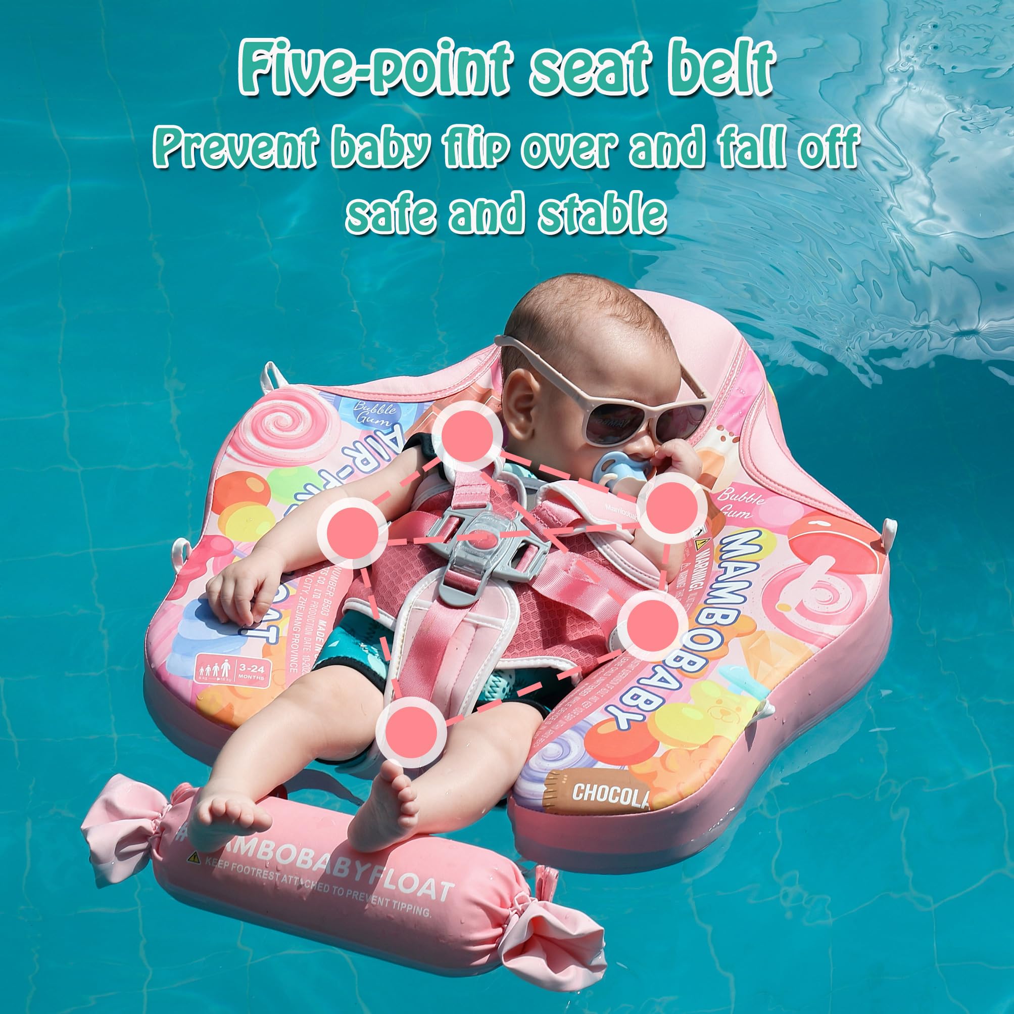 Mambobaby Baby Swimming Float with Removable Canopy - Non Inflatable Safety Pool Float for Toddlers 3-24 Months, Soft Skin-Friendly Material with Upgraded Tail Design - Perfect for Beach, Pool & Water Play (Candy Color)