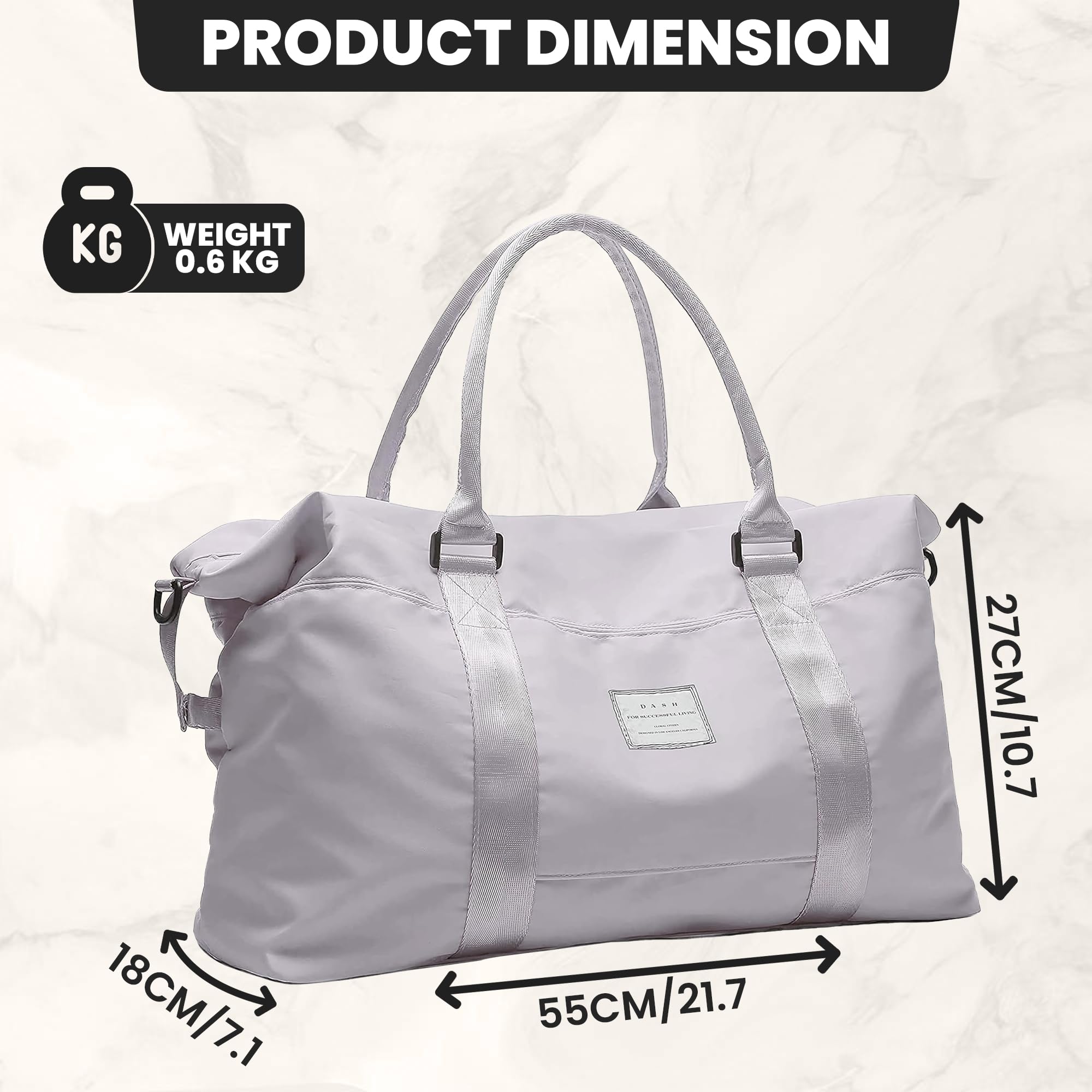 Foldable Grey Duffel Bag with Shoe Compartment - Waterproof Travel Duffel for Women & Men, Spacious Carry-On Weekender Bag for Gym, Work, Weekend Trips - Fits Laptop, Clothes & Essentials | Perfect for Business Travel, Sports & Vacation