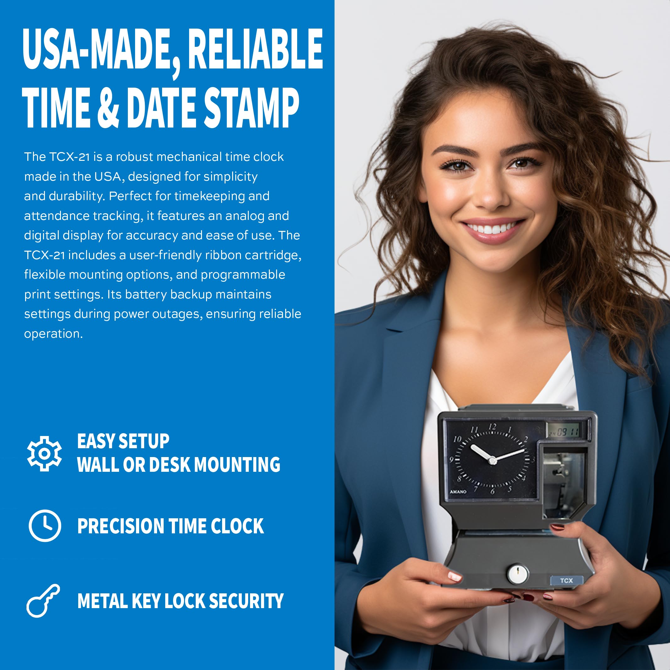 AMANO TCX-21 Digital Time Clock - Reliable Employee Time Tracking & Stamping Machine for Small Businesses | Perfect for Office Attendance, Payroll & Workforce Management