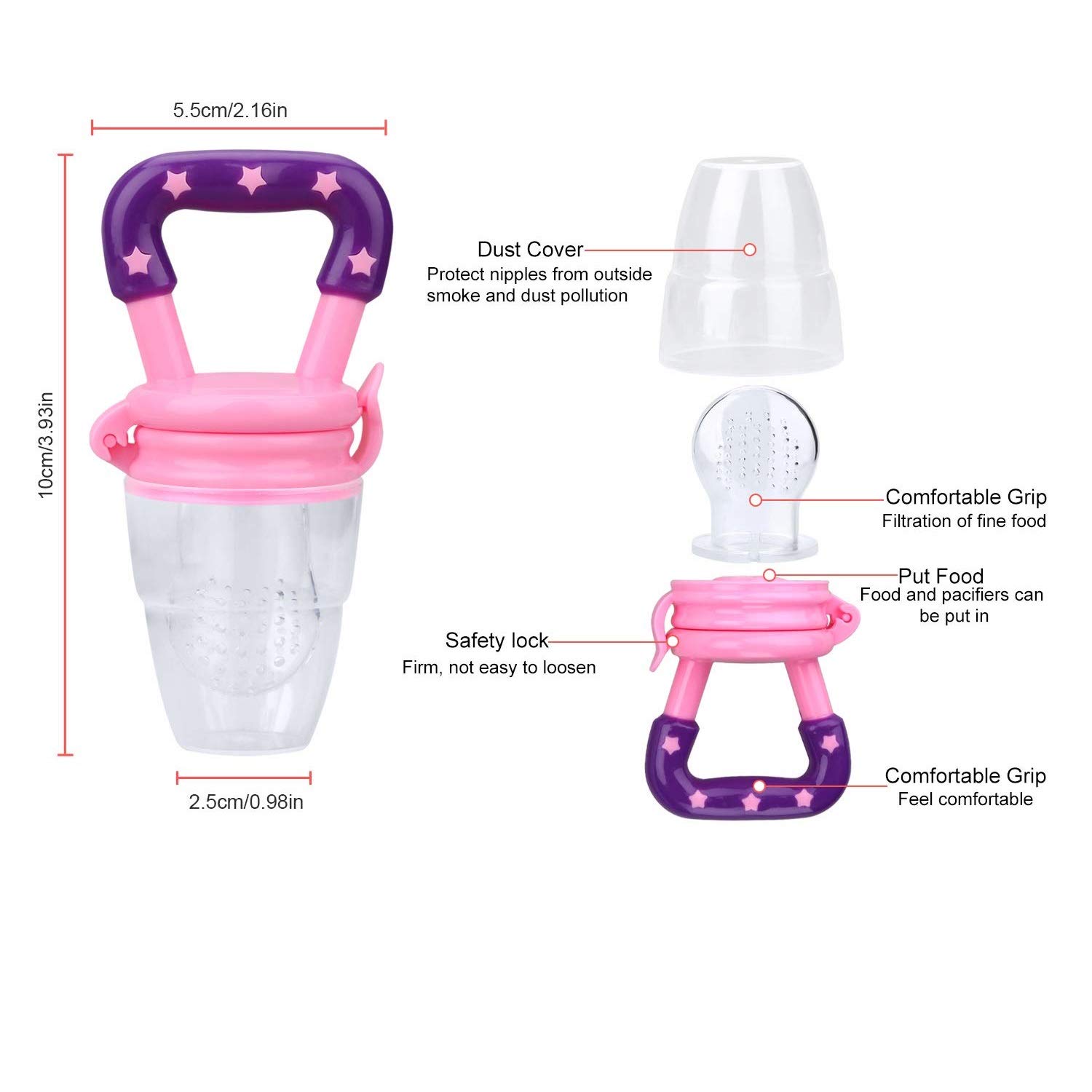 SYGA Medium Fresh Food Nibbler - Baby Fruit Feeder Pacifier with Soft Nipple, BPA-Free Teether for Infants & Toddlers (Pink) - Perfect for Introducing Solids, Soothing Teething Pain & On-the-Go Feeding
