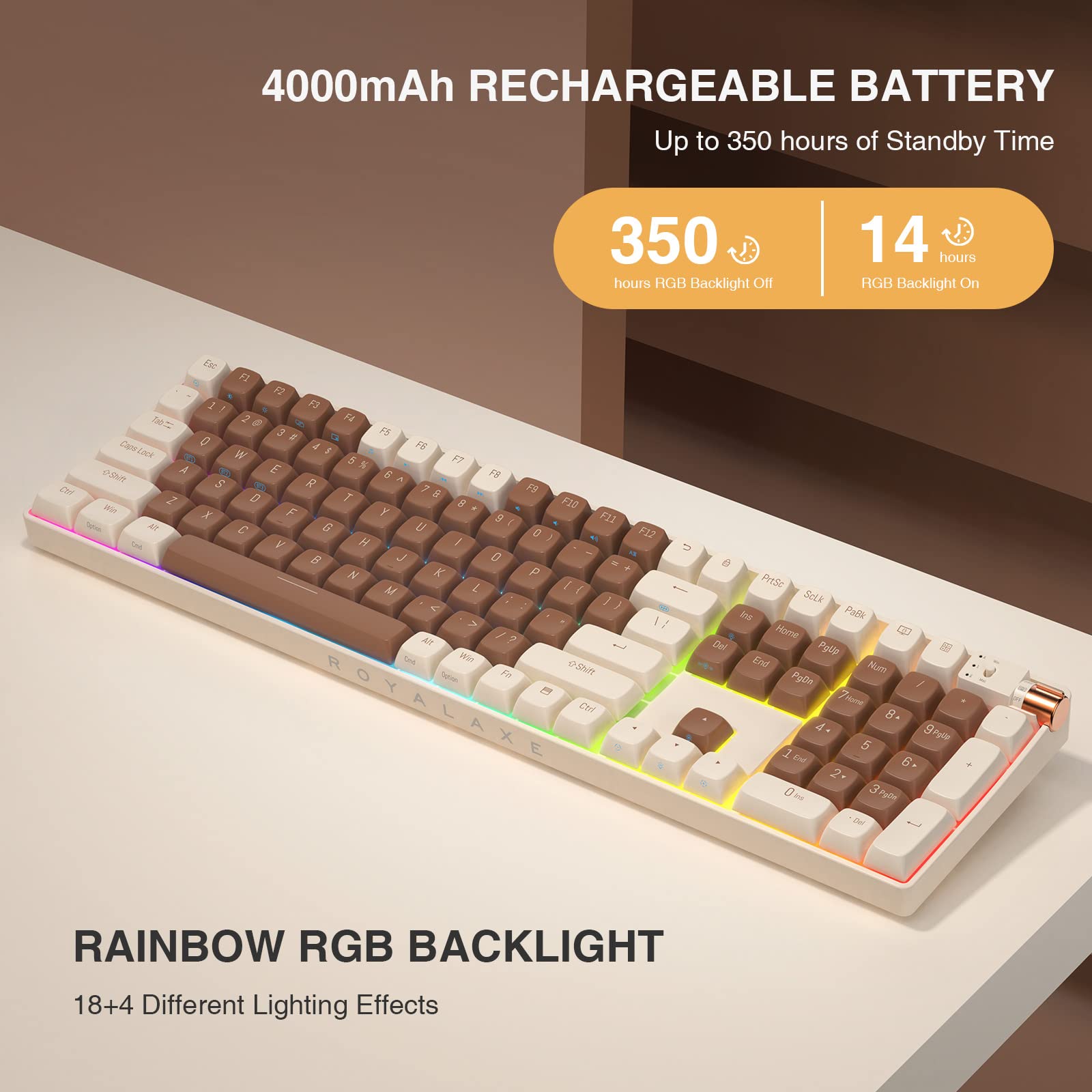R108 Wireless Mechanical Keyboard - Gateron G Pro 3.0 Yellow Switch, Hot Swappable Wired/Bluetooth/2.4G RGB Gaming Keyboard with PBT Keycaps for Windows & Mac (Lava Brown) - Perfect for Office Work, Gaming & Programming