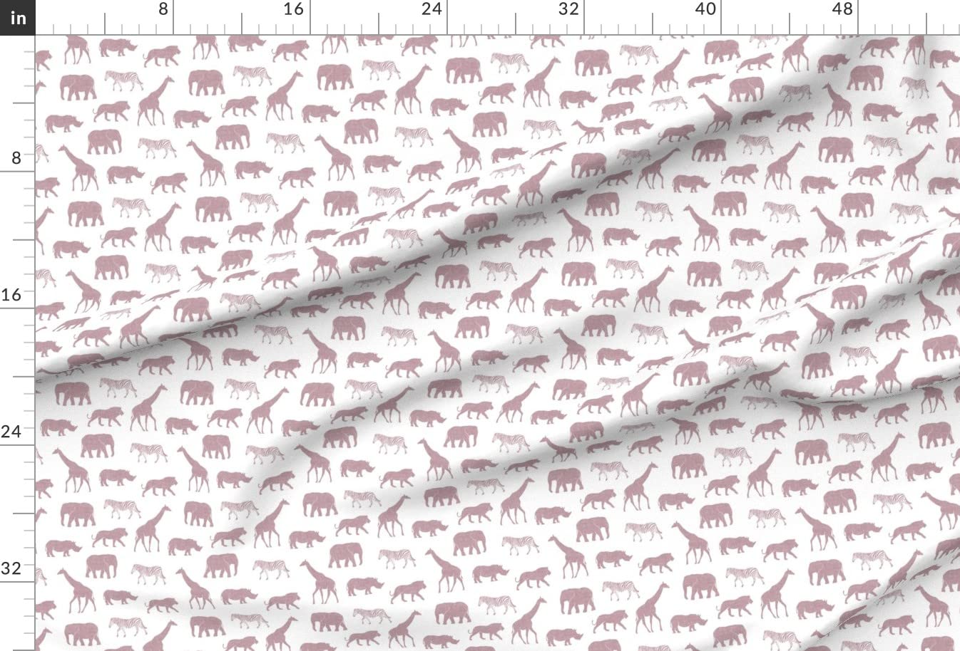 Safari Animals Printed Minky Fabric - Mauve Elephant Giraffe Rhino Zebra Wild Trendy Design - Fat Quarter for Sewing Baby Blankets, Quilt Backing & Plush Toys - Soft Cuddle Fabric for Nursery Decor & DIY Projects