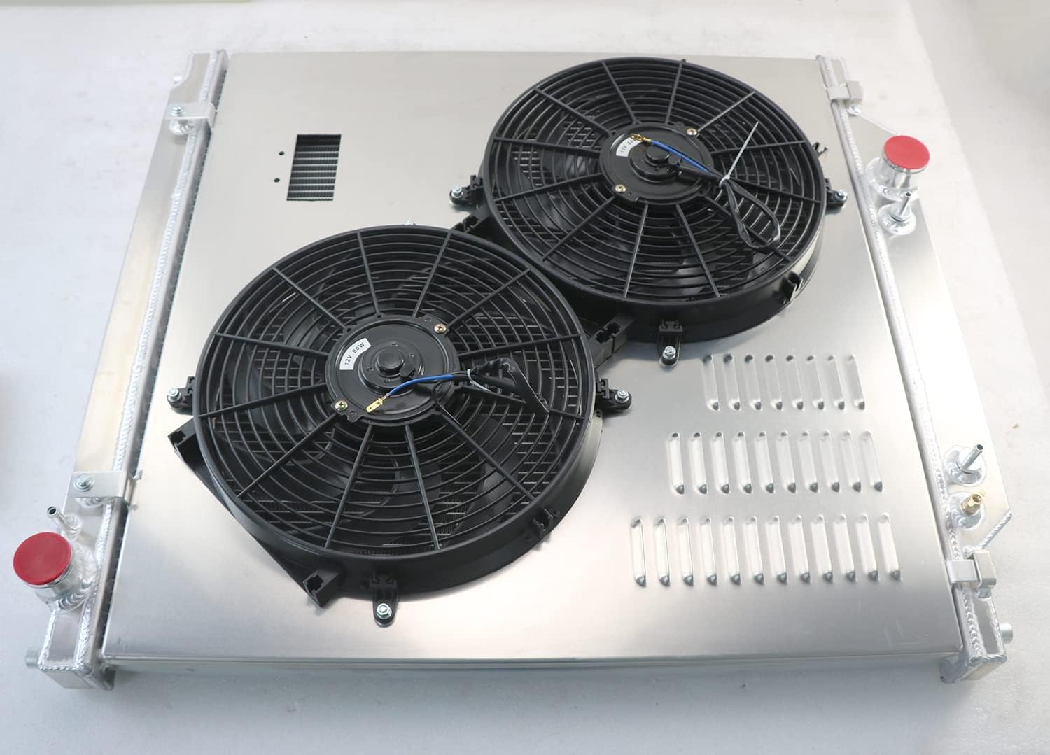 2003-2007 Ford F250 F350 F450 F550 Super Duty 6.0L Powerstroke Turbo Diesel Aluminum Radiator Kit - 2 Row with Electric Fan Shroud & Thermostat - Heavy Duty Cooling for Towing & Off-Road Performance