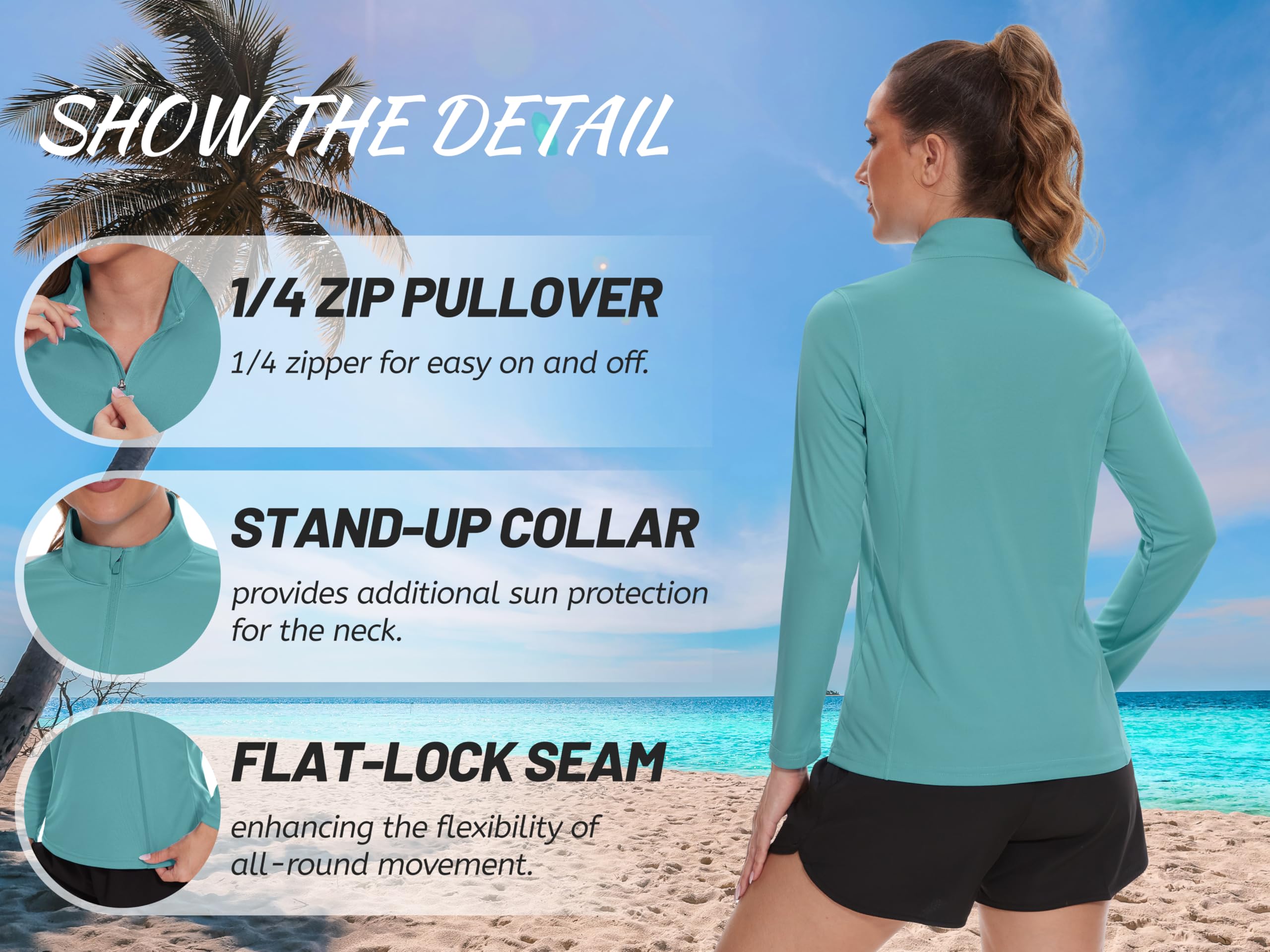 TACVASEN Women's UPF 50+ UV Protection Long Sleeve Quarter Zip Pullover - Golf Shirt, Workout Top & Outdoor Activewear for Hiking, Running & Travel