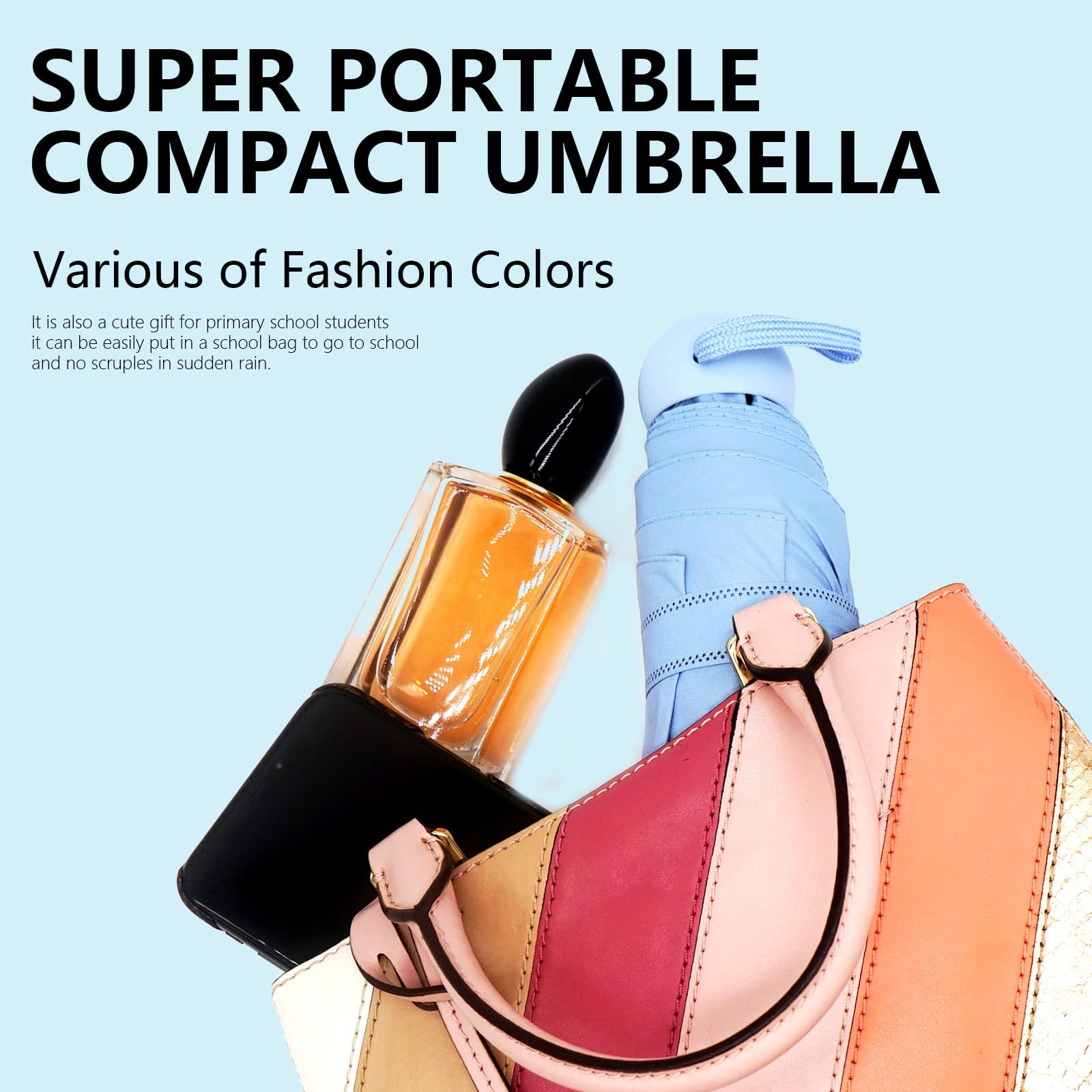 ALFROTEY Mini Folding Travel Umbrella - Compact Lightweight Portable Pocket Umbrella for Women & Girls - Perfect for Backpack, Purse & Travel - Waterproof Windproof Rain Protection (Black, Small) - Ideal for Commuting, Shopping & Outdoor Activities