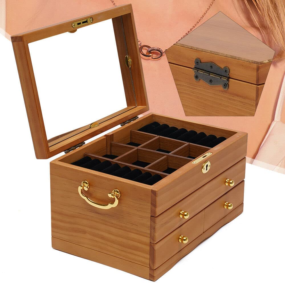 3-Layer Wooden Jewelry Box Organizer - Watch & Jewelry Storage Case for Earrings, Rings, Necklaces - Perfect for Travel, Home, and Gift Giving