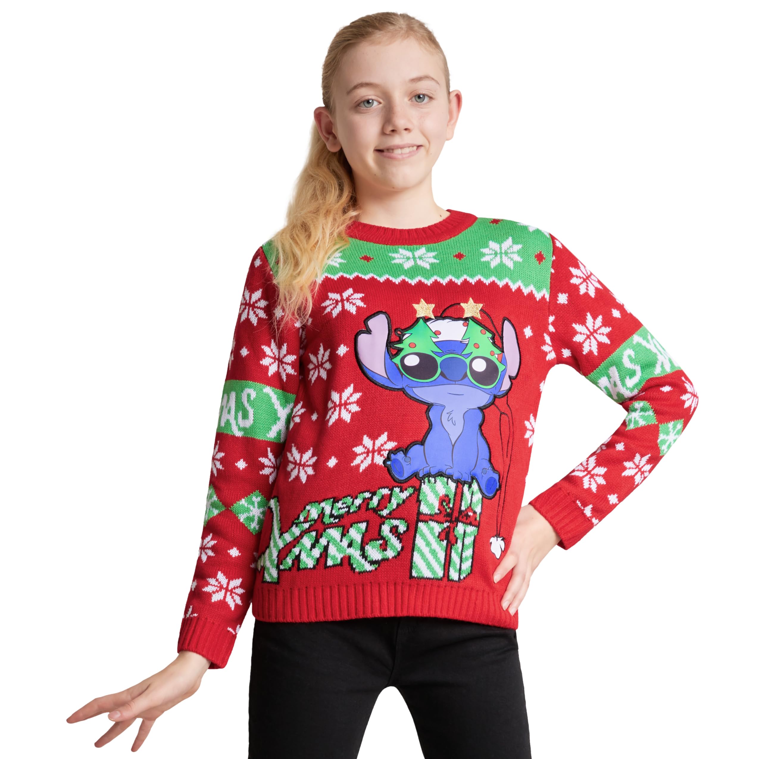 Official Disney Lilo & Stitch Christmas Sweater for Kids - Festive Holiday Jumper with Stitch Character - Perfect Gift for Girls & Christmas Party Outfit