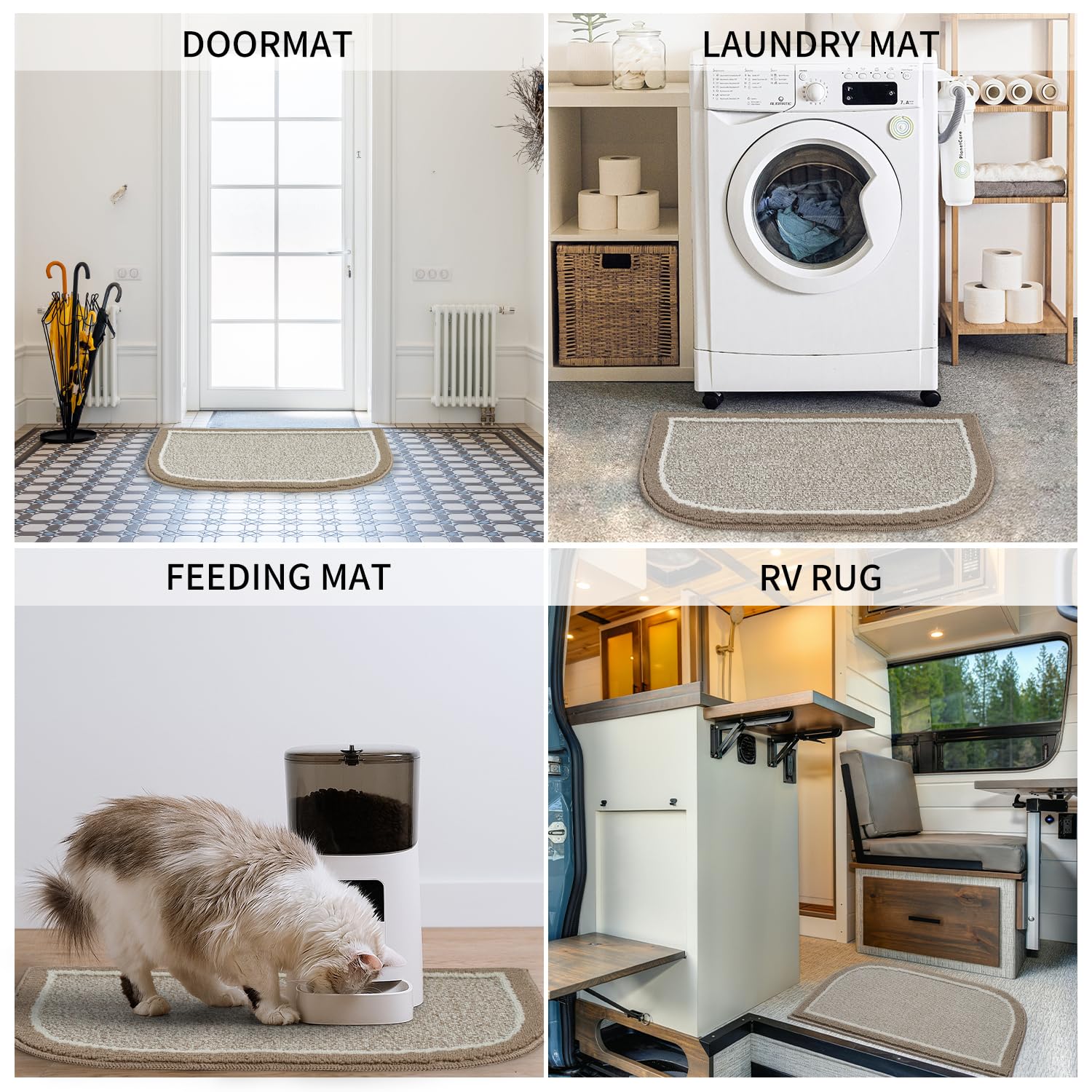 Non-Slip Kitchen Floor Mat - 100% Polypropylene Washable Rug with TPR Backing, Durable & Dirt Resistant Half Circle Design (18
