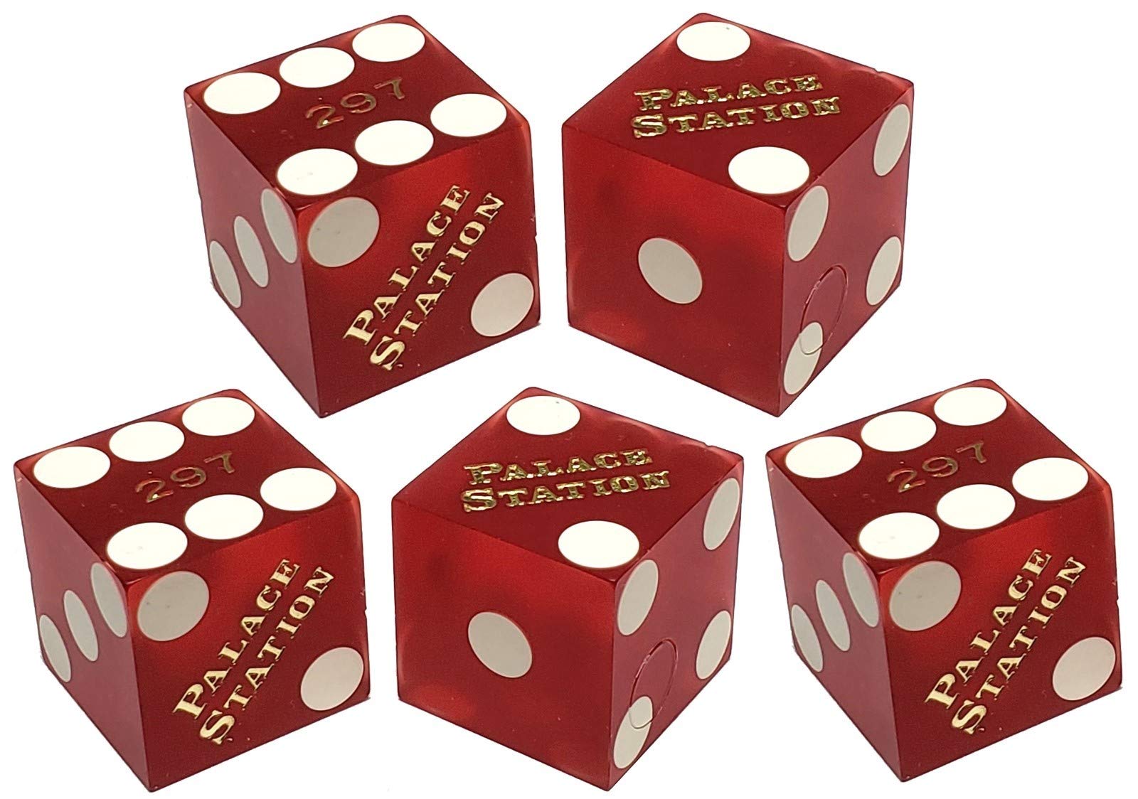 Premium Set of 5 Las Vegas Casino 19mm Craps Dice with Clear Acrylic Dice Boat & Black Velvet Pouch - Palace Station Red Frosted Edition - Perfect for Casino Nights, Gambling Parties, and Table Game Enthusiasts