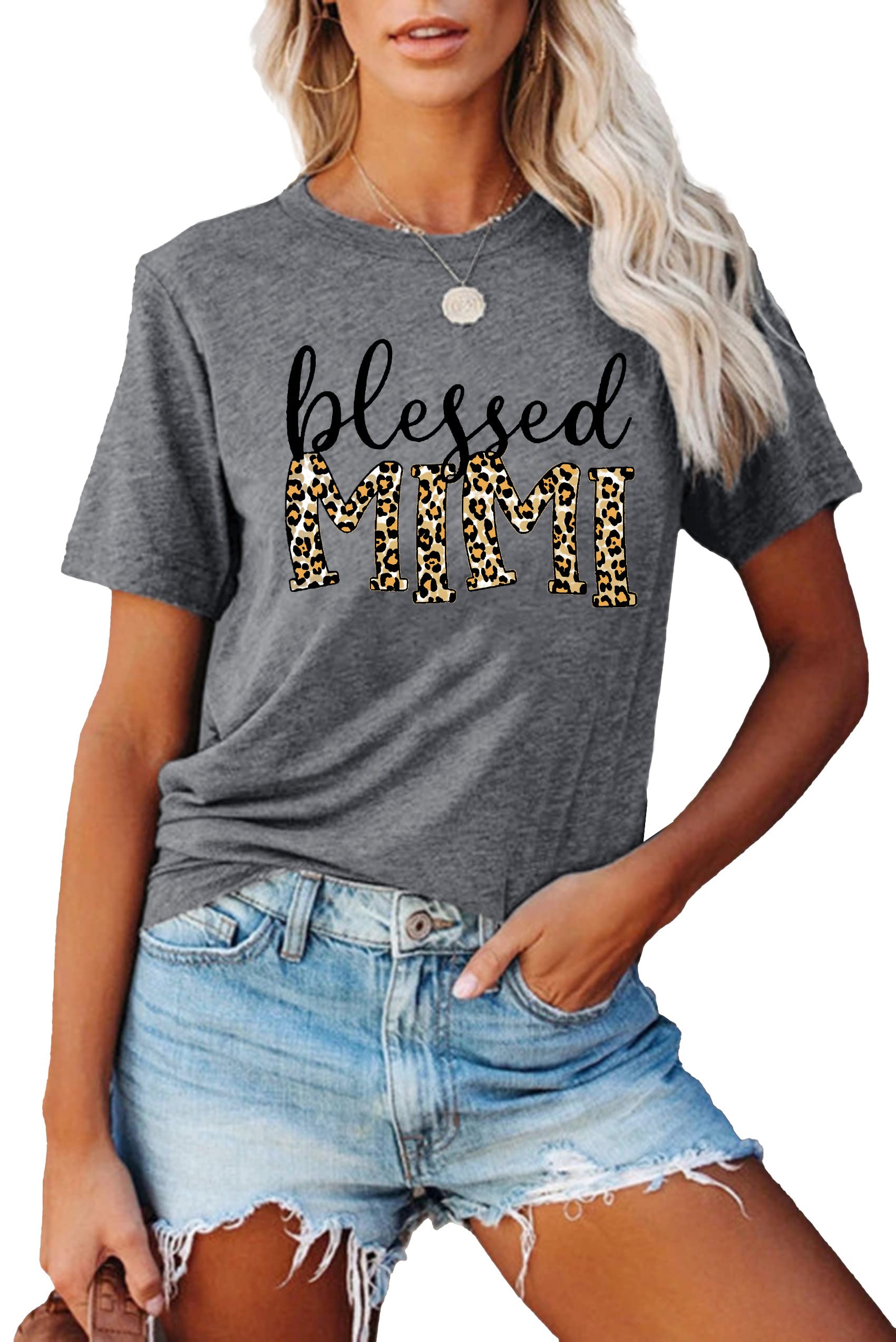 Blessed Mimi Graphic T-Shirts for Women - Cute Leopard Print Grandma Tees, Comfortable Cotton Tops - Perfect for Mother's Day Gifts, Casual Wear & Family Gatherings