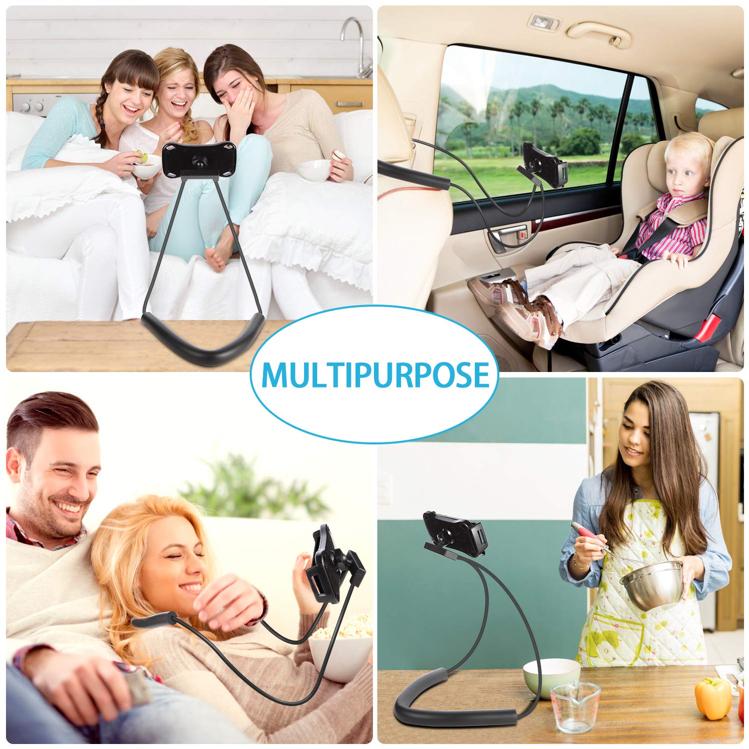 Hands-Free Lazy Neck Phone Holder - Adjustable Bed & Neck Phone Stand for iPhone, Samsung, Tablets - Perfect for Watching Movies, Reading & Gaming in Bed