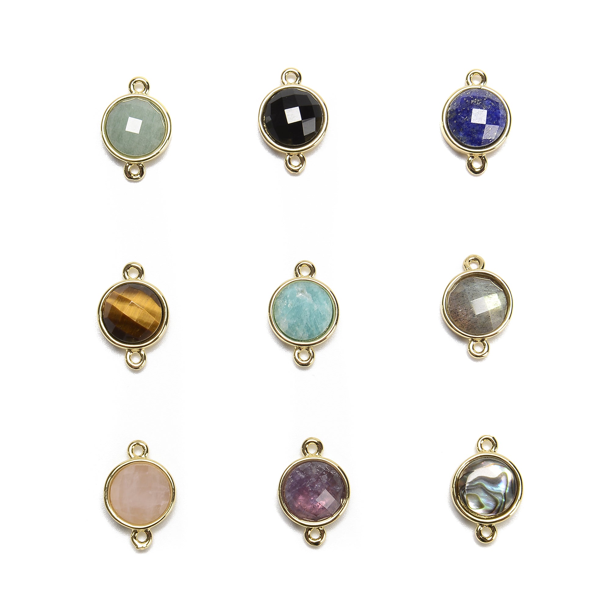 12x12mm Faceted Round Gemstone Gold Edge Connector Pendant Charm for Jewelry Making & DIY Crafts - Perfect for Necklaces, Bracelets & Earrings