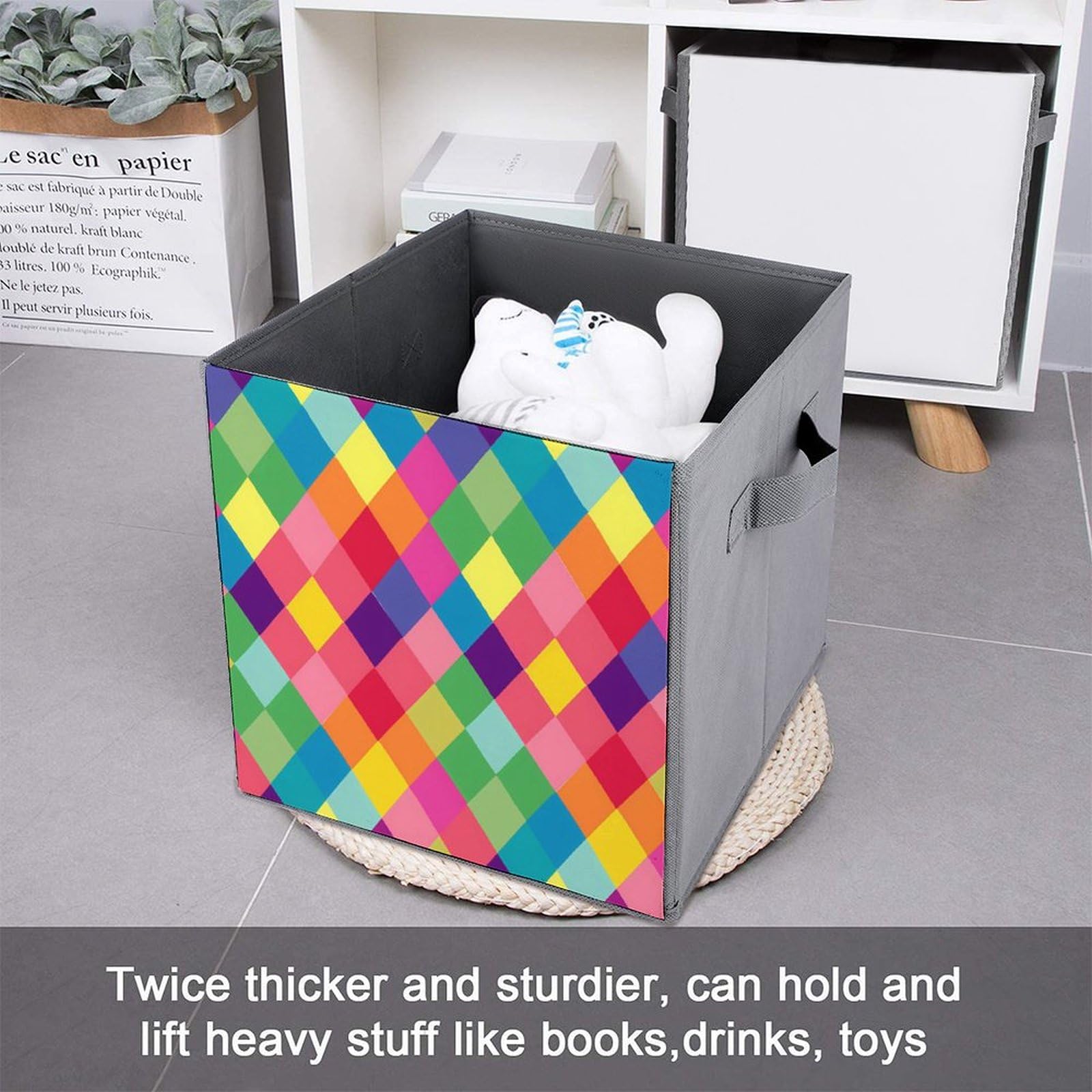 Colorful Folding Storage Bins with Handles - Home & Office Organizers