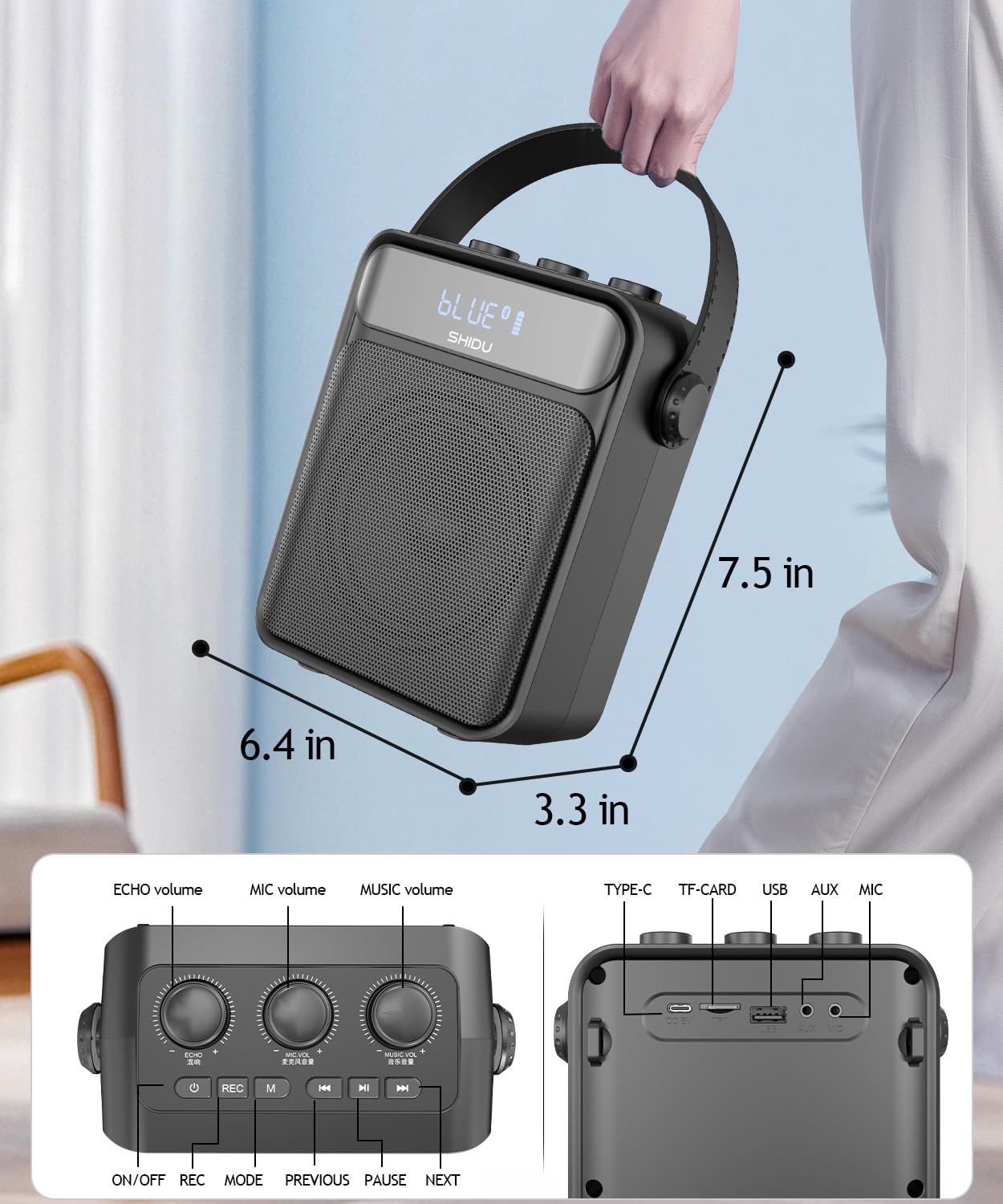 SHIDU Wireless Voice Amplifier with Handheld Microphone - Portable Bluetooth PA System for Teachers, Classroom, Meetings & Outdoor Use - Ideal for Lectures, Presentations, Events & Public Speaking