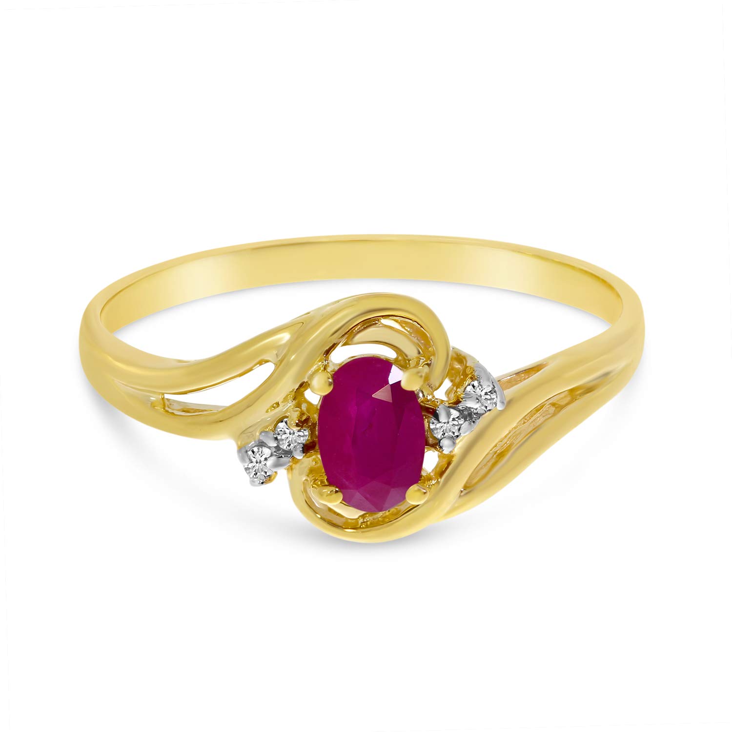10K Yellow Gold Oval Ruby and Diamond Ring for Women - Elegant Vintage Style Jewelry for Engagement, Wedding, Anniversary & Special Occasions