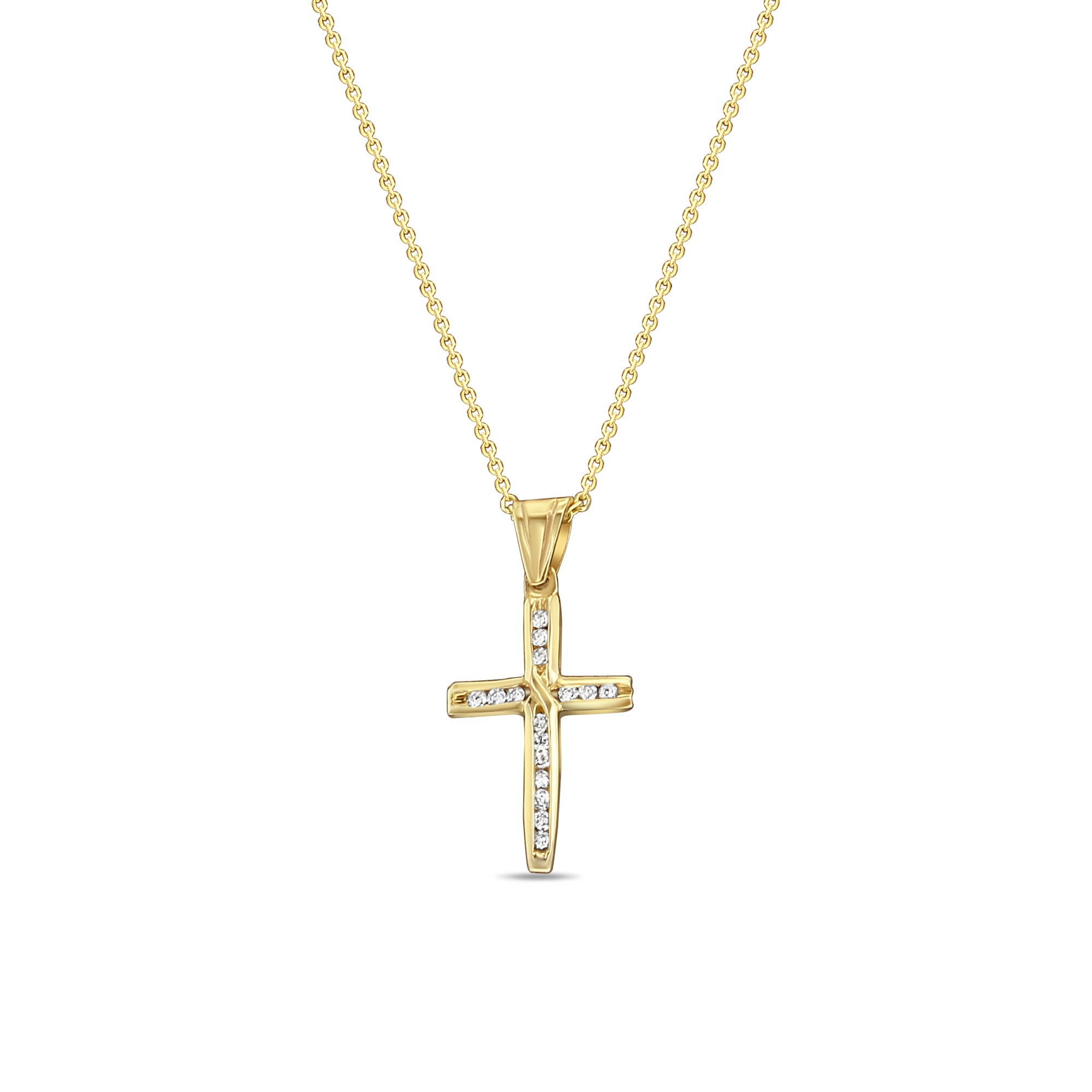 Channel Set Diamond Cross Pendant - 0.18cttw 14K Yellow Gold Necklace for Women - Perfect for Everyday Wear, Gifts & Special Occasions